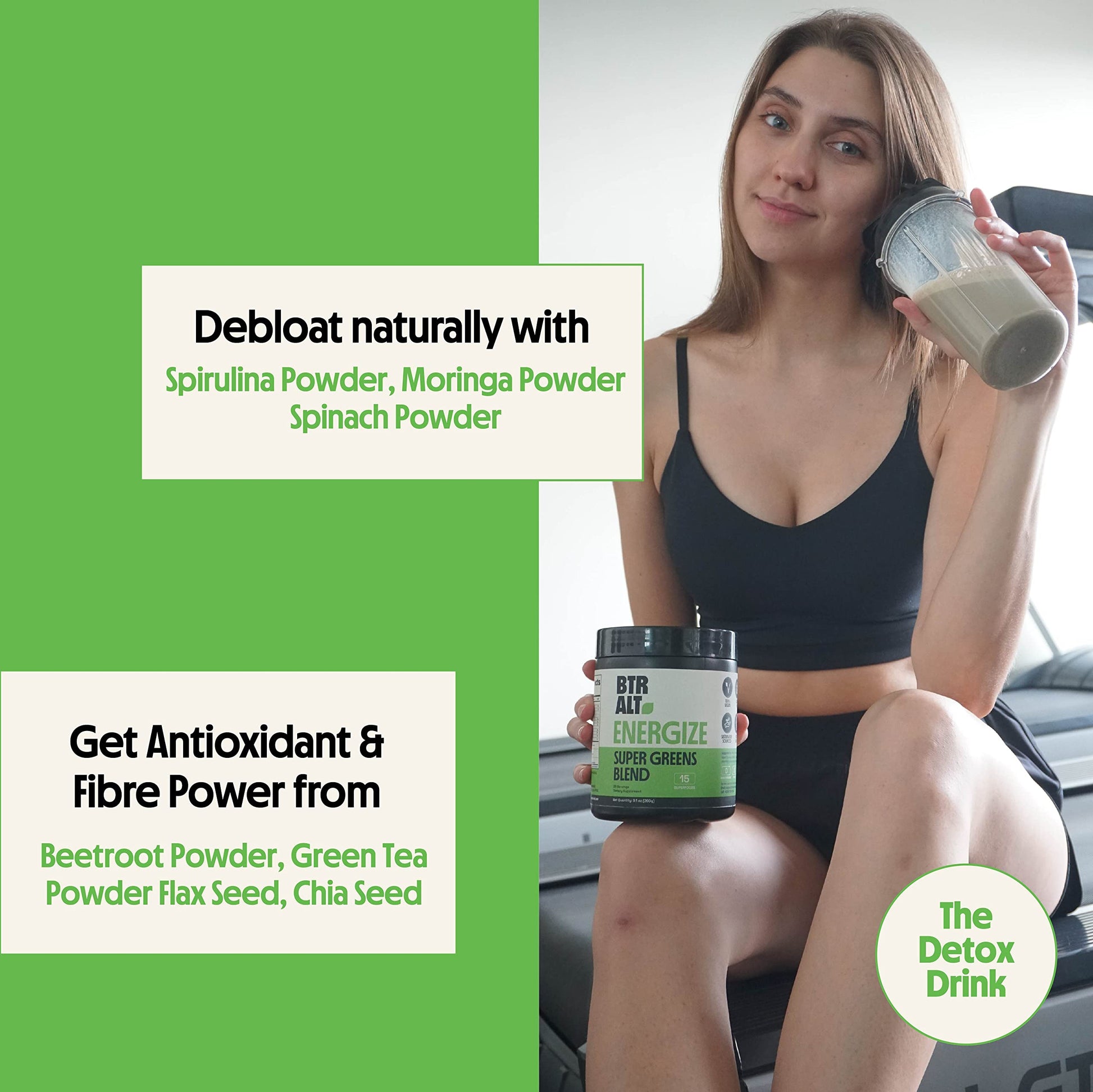 Better Alt Greens Powder, Helps Reduce Bloating, 15 Super Greens- Blend of Spirulina Better AltAu supplements