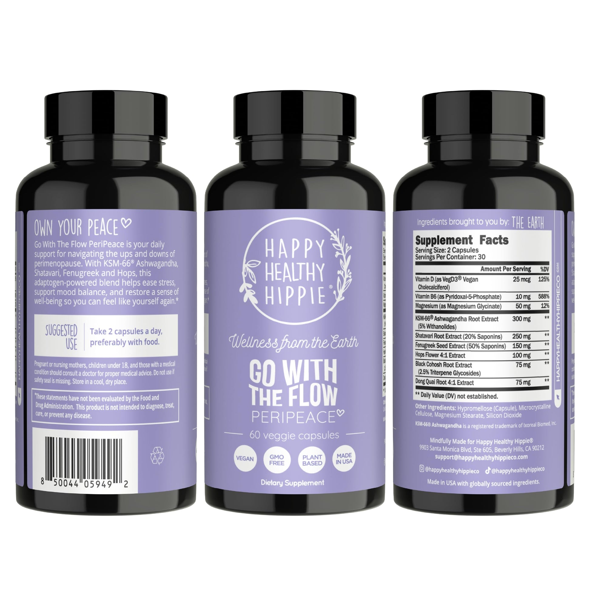 Perimenopause Supplements for Women | Hot Flash, Night Sweat, Mood & Sleep Support | Vegan Hormone Balance Capsules with KSM-66 Ashwagandha, Shatavari & Black Cohosh | Estrogen-Free, 60ct Happy Healthy HippieAu supplements