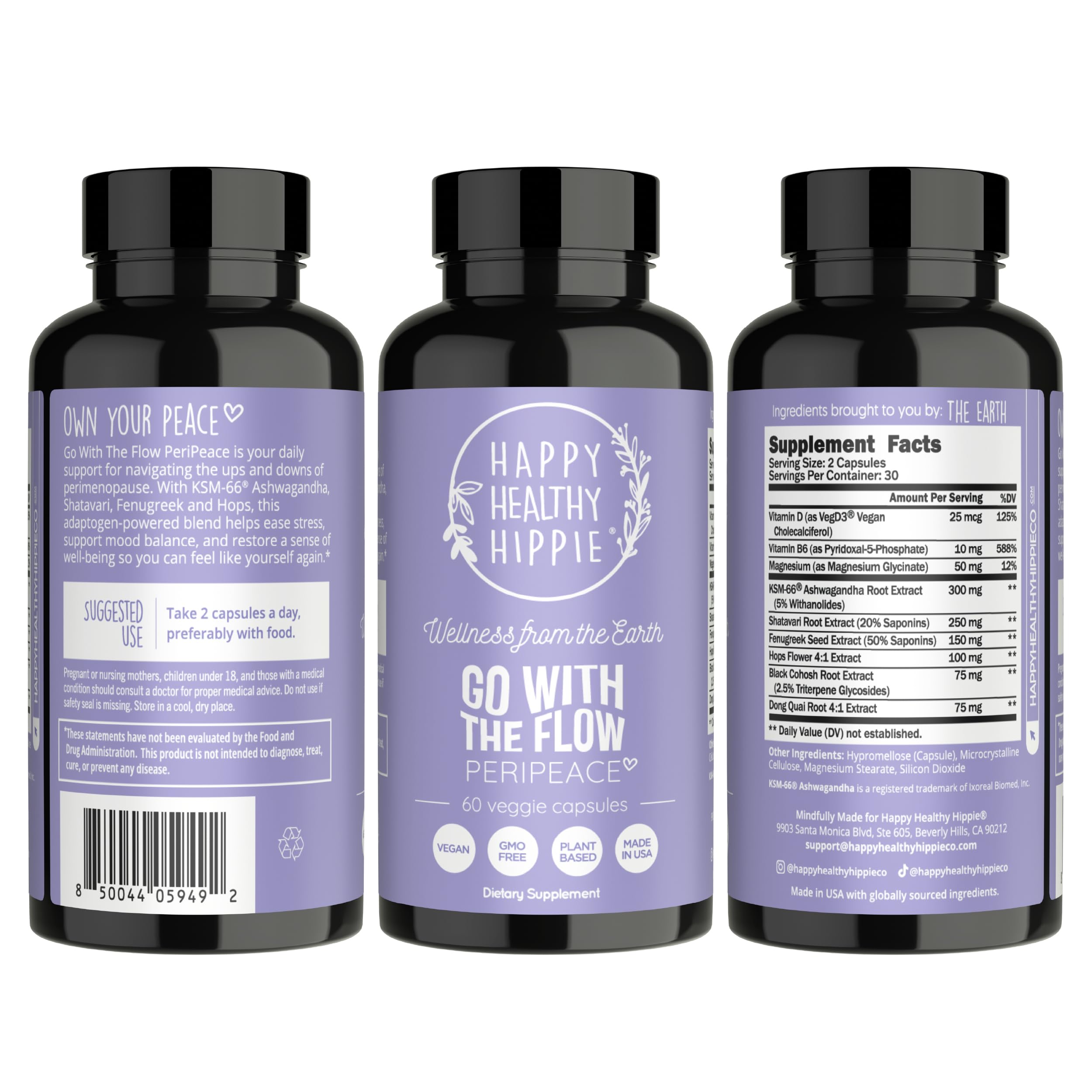 Perimenopause Supplements for Women | Hot Flash, Night Sweat, Mood & Sleep Support | Vegan Hormone Balance Capsules with KSM-66 Ashwagandha, Shatavari & Black Cohosh | Estrogen-Free, 60ct Happy Healthy HippieAu supplements