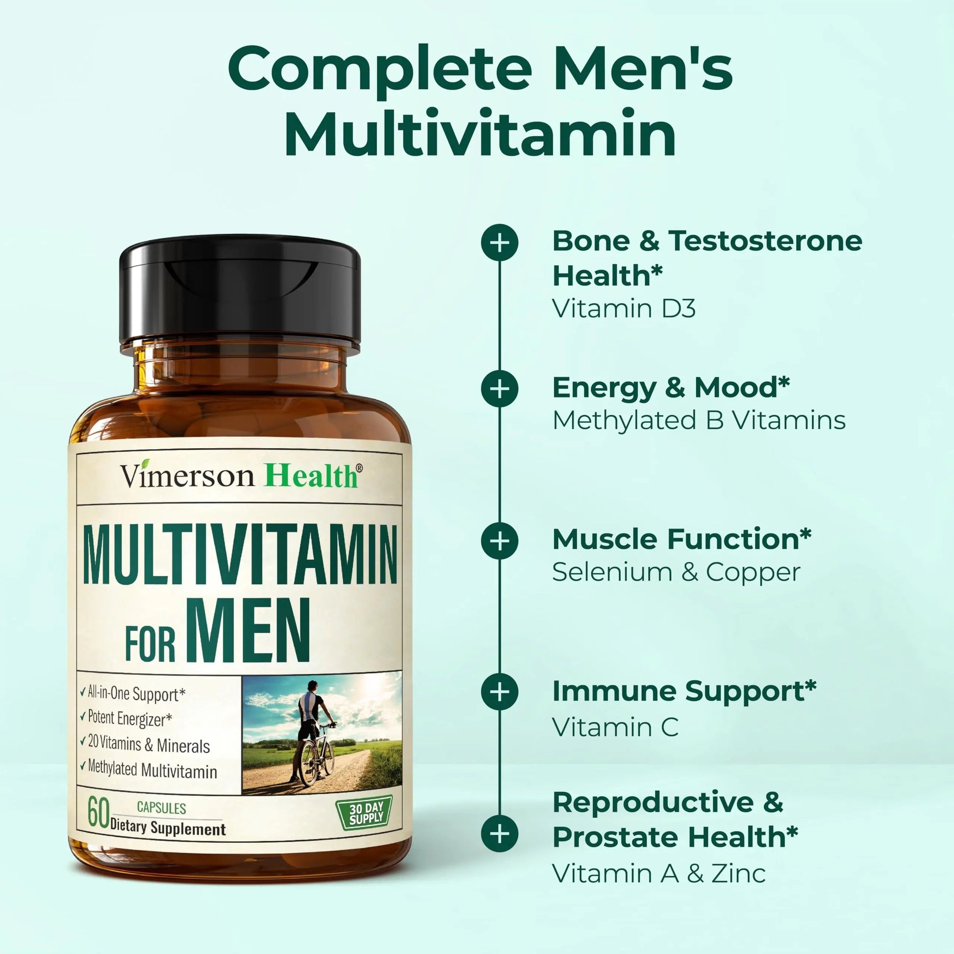 Methylated Multivitamin for Men with Bioavailable Vitamins, Chelated Minerals, Vitamin D, B12, C, A & Zinc for Energy, Focus and Immune Health Vimerson HealthAu supplements