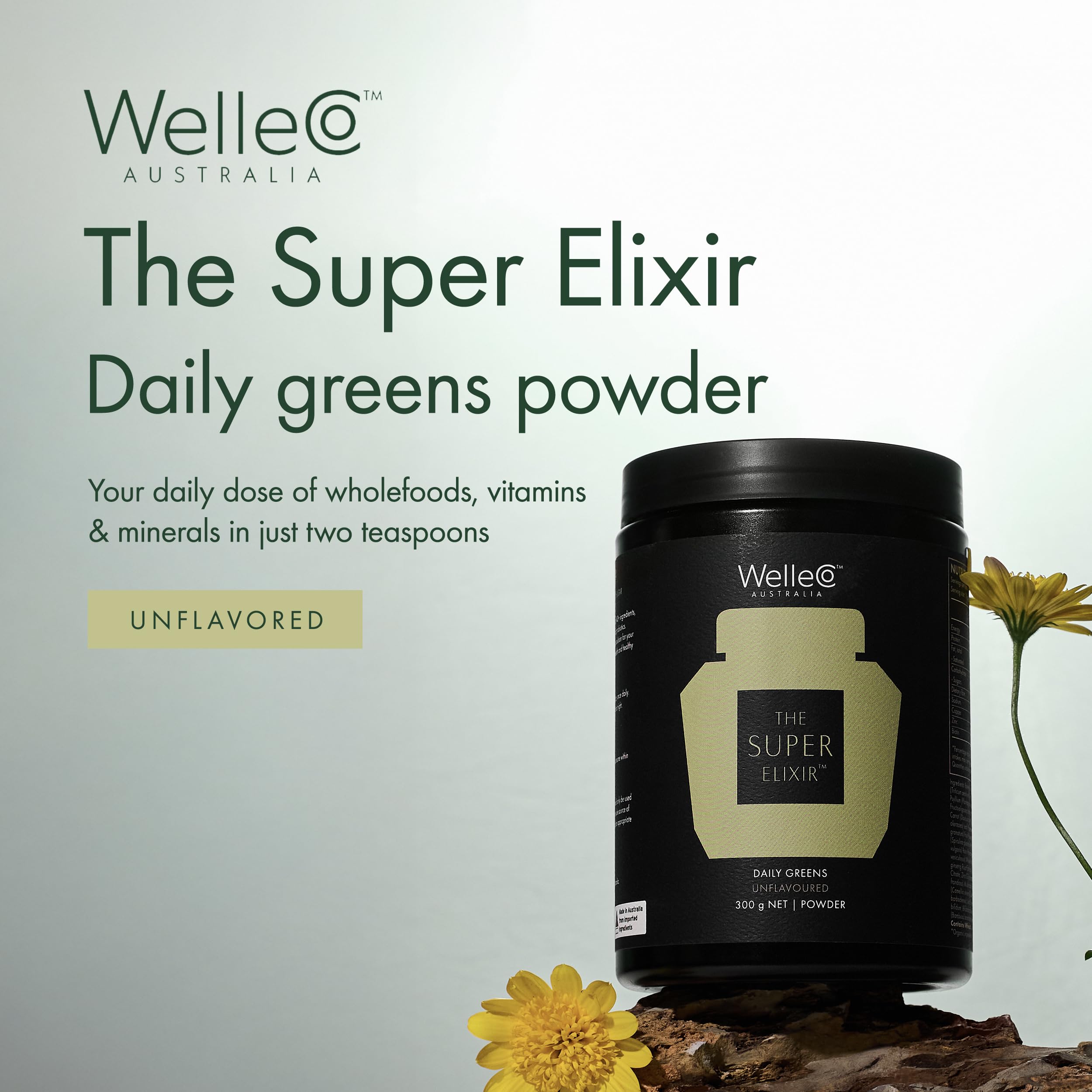WelleCo The Super Elixir, Daily Greens Powder with Probiotics, Superfoods & Whole Foods, Unflavored Drink Mix for Gut Health, Immunity, Energy, Skin & Hair, 10.5oz Jar WelleCoAu supplements