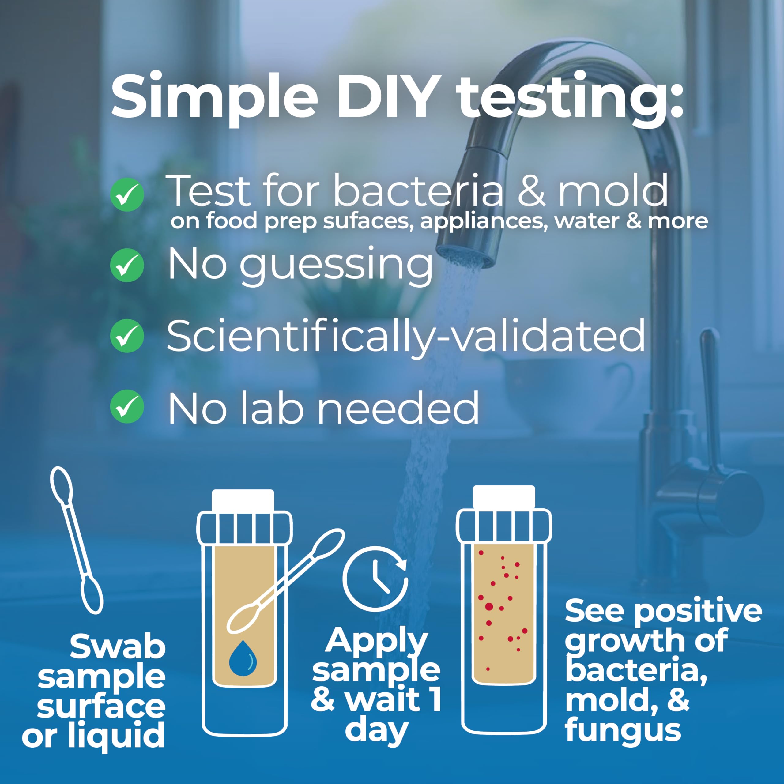 #1 Home, Kitchen, & Appliance Microbial Growth Test Kit – Simple DIY Screening for Bacteria, Mold, & Fungus – Know Your Home is Clean – Made in USA (1 Kit = 4 Bac + 4 Mold Tests) DetektAu supplements