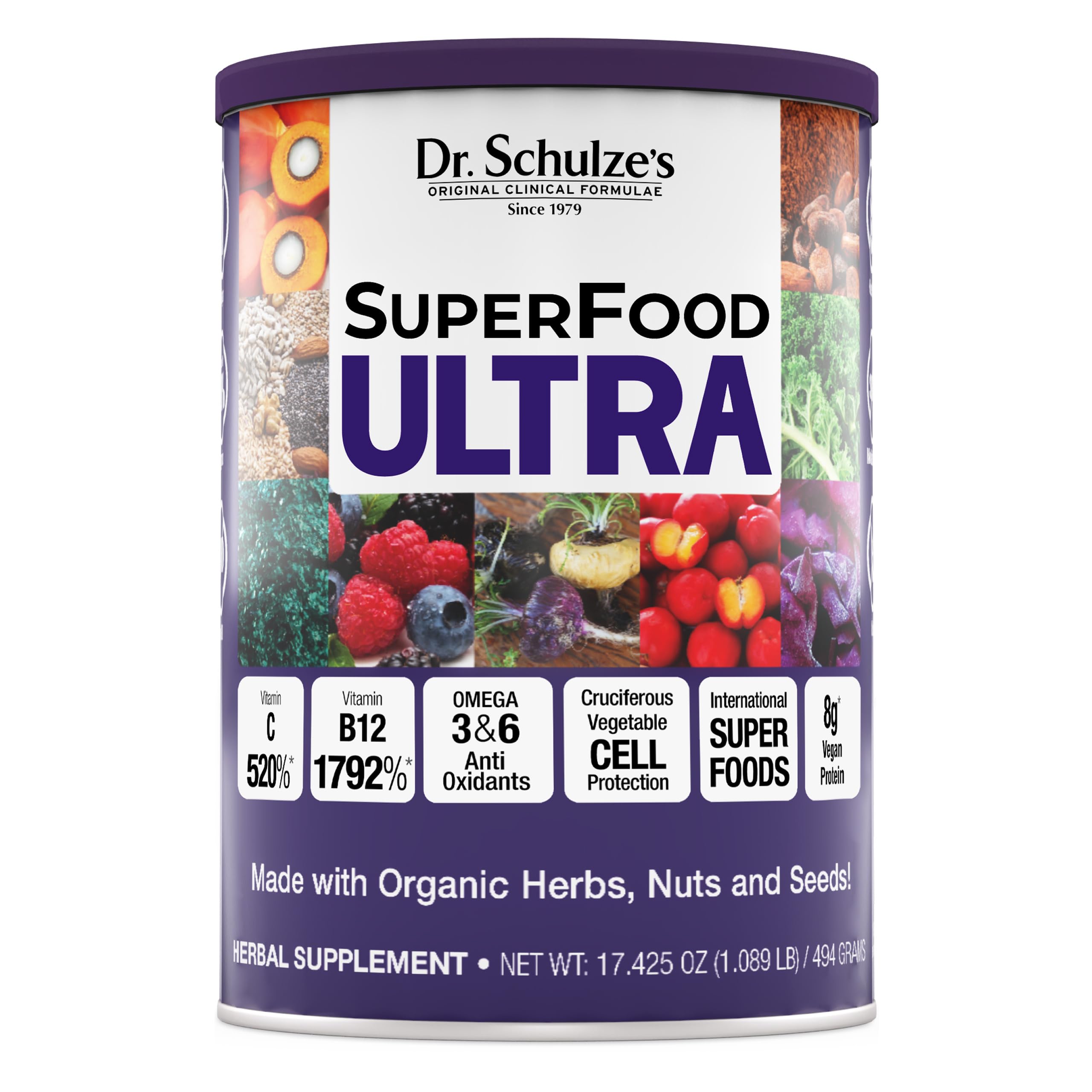 Dr. Schulze's SuperFood Ultra | Organic Super Food Powder | Vitamin B Complex and 520% Vitamin C | May Help Boost Energy & Improve Fitness | Vegan, Non-GMO & Gluten-Free | 17.4 Oz Dr. Schulze'sAu supplements