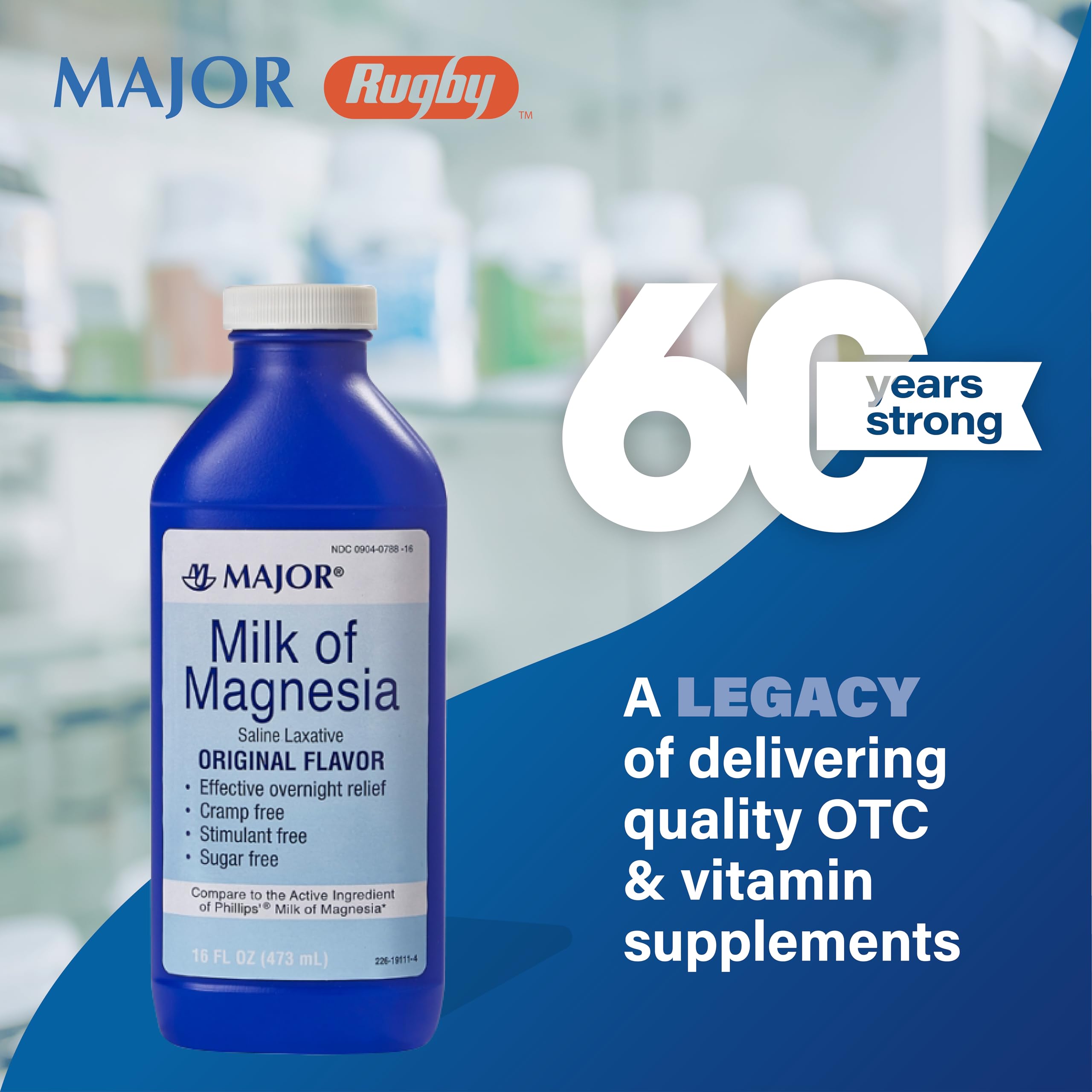 MAJOR Milk of Magnesia Saline Laxative - Original Flavor - Effective Overnight Relief - Stimulant-Free, Sugar-Free - 16 Fl Oz MAJORAu supplements