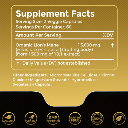 Lions Mane Supplement Capsules - 120 Count - Mushroom Supplement, Brain Supplements WELLNESS LABSRXUS supplements