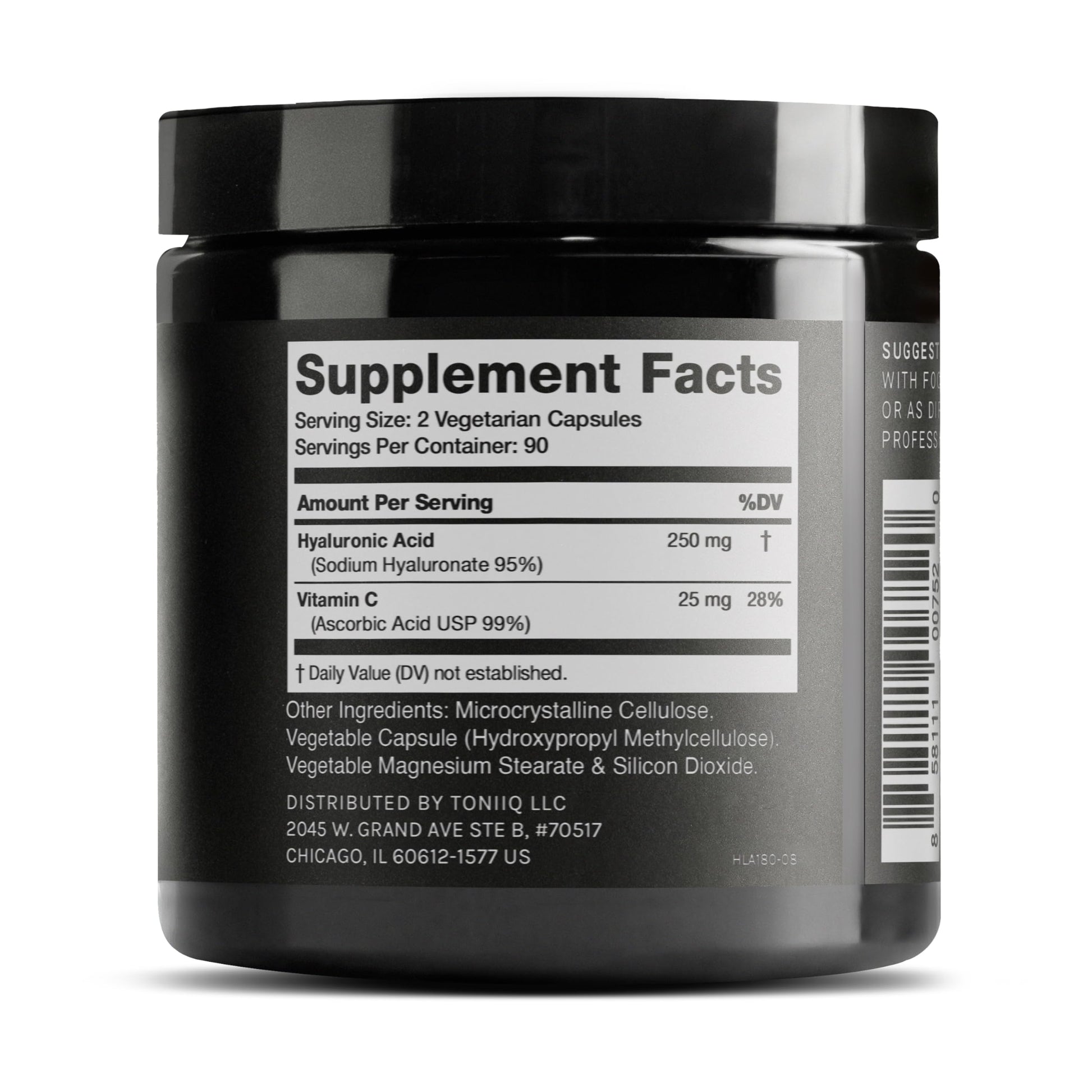 Toniiq Hyaluronic Acid Supplements – Lab Tested 95% Ultra High Purity – Fermented and Bioavailable with Vitamin C – Third Party Lab Tested – 180 Capsules ToniiqAu supplements