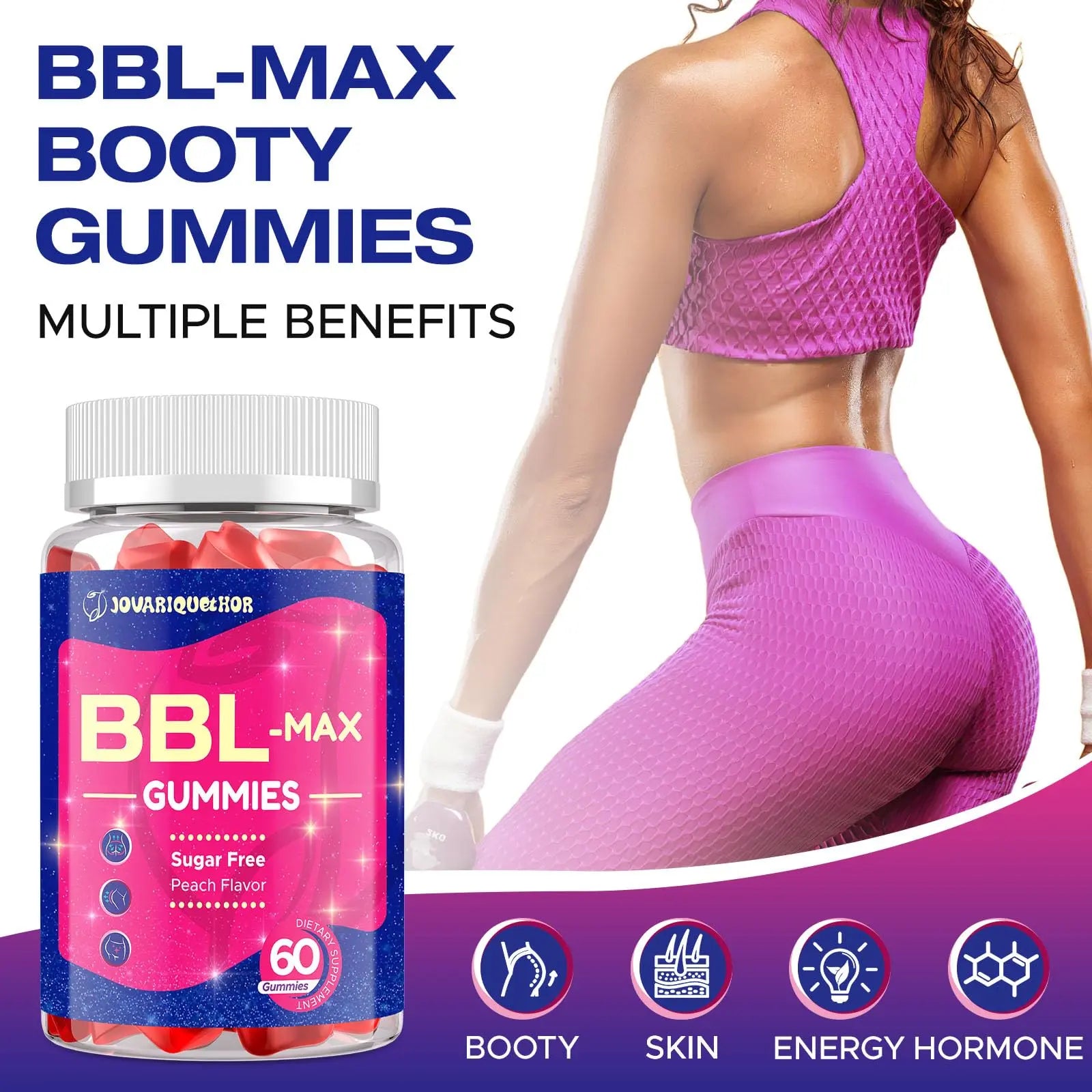 Jovariquethor Booty Gummies for Women - BBL Gummies with Multivitamins and Herbal Extracts - Peach Flavor - 60 Count JovariquethorAu supplements