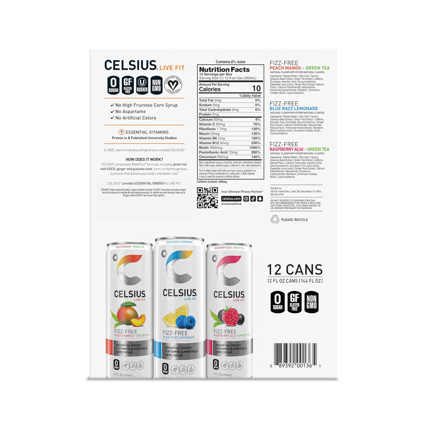 CELSIUS Fizz Free Variety Pack, Functional Essential Energy Drink 12 Fl Oz (Pack of 12) CELSIUSUS supplements