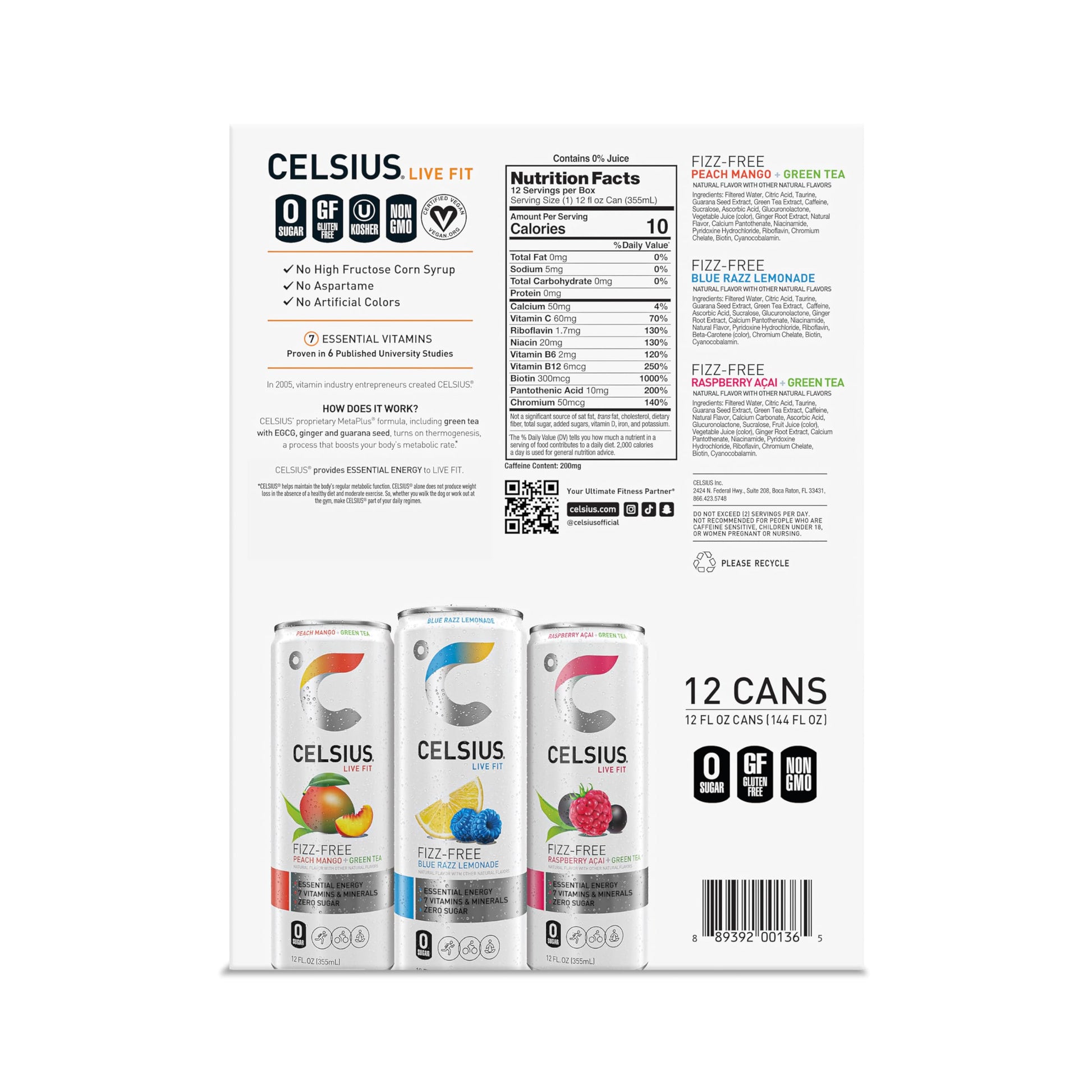 CELSIUS Fizz Free Variety Pack, Functional Essential Energy Drink 12 Fl Oz (Pack of 12) CELSIUSUS supplements