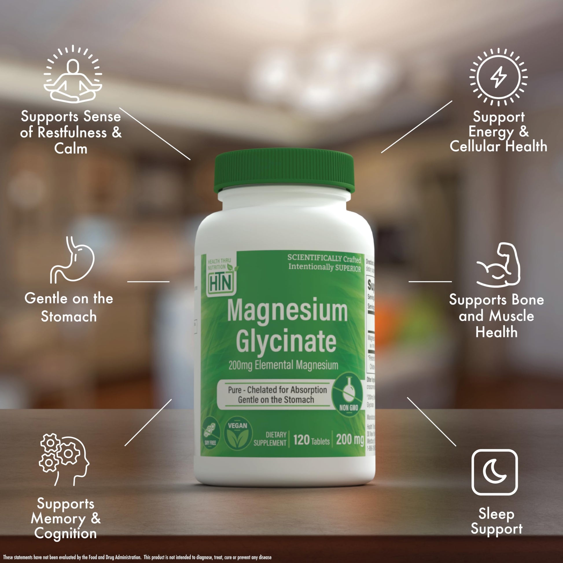 Magnesium Glycinate - Muscle, Nerves, Relaxation & Sleep Supplement | 200mg Elemental Magnesium Fully Reacted Chelated | Gentle on the Stomach | Non-GMO 120 Tablets | by Health Thru Nutrition Health Thru NutritionAu supplements