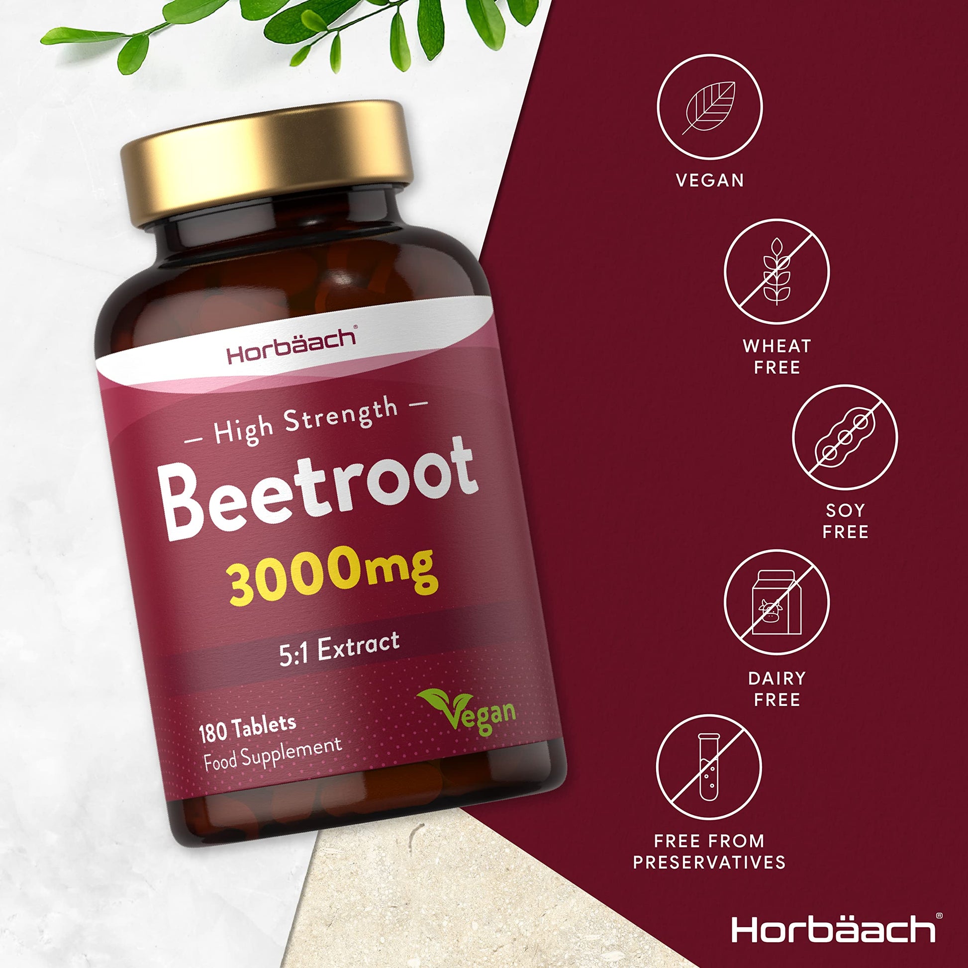 Beetroot Tablets 3000mg | 180 Count | High Strength 5:1 Extract Supplement | Nitric Oxide HorbäachUS supplements