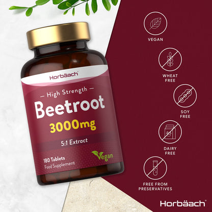 Beetroot Tablets 3000mg | 180 Count | High Strength 5:1 Extract Supplement | Nitric Oxide HorbäachUS supplements