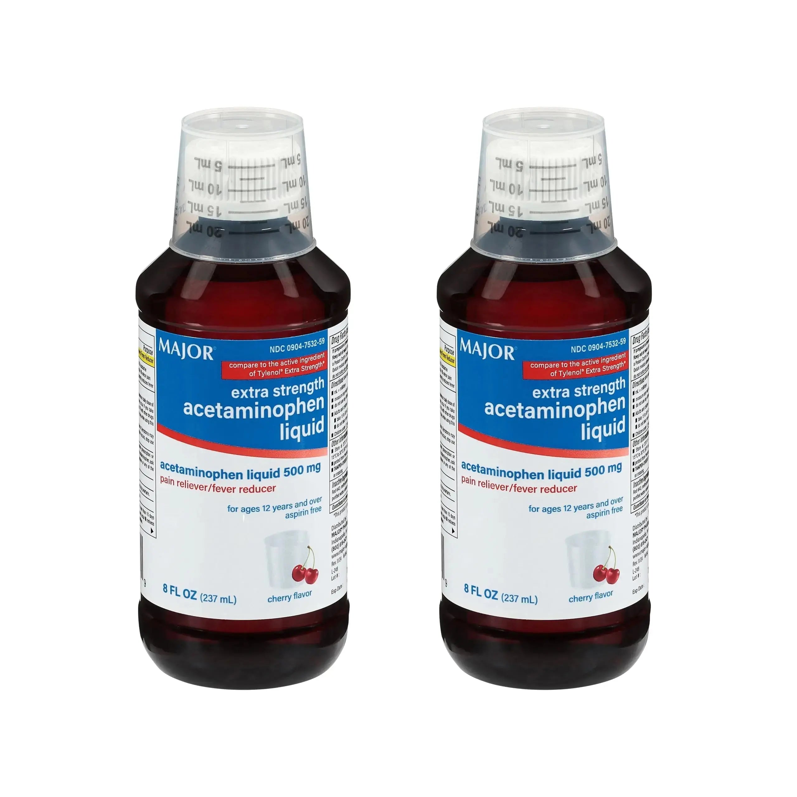 MAJOR Adult Extra Strength Liquid Acetaminophen 500mg - Helps Relieve Pain and Reduce Fevers - Aspirin Free - Cherry Flavor - 8 Fl Oz (2 Pack) MAJORAu supplements