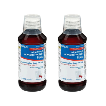 MAJOR Adult Extra Strength Liquid Acetaminophen 500mg - Helps Relieve Pain and Reduce Fevers - Aspirin Free - Cherry Flavor - 8 Fl Oz (2 Pack) MAJORAu supplements