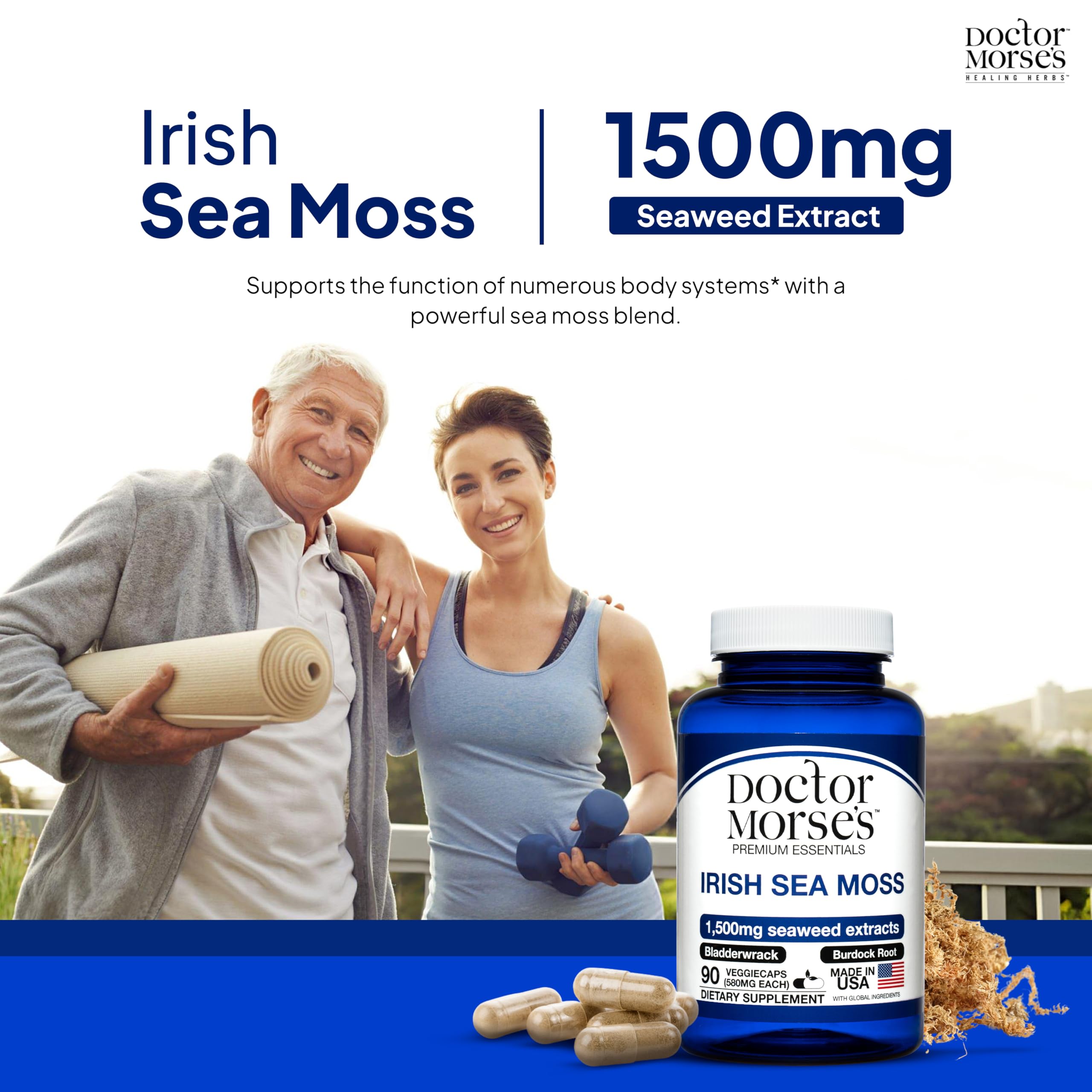 Irish Sea Moss Advanced Supplement Capsules 1500mg, Ultra Potent Seamoss Advanced with Bladderwrack & Burdock Root, Made in FDA-Registered, NSF-Certified Facility, Overall Health Support, 90 Capsules Doctor Morse'sAu supplements