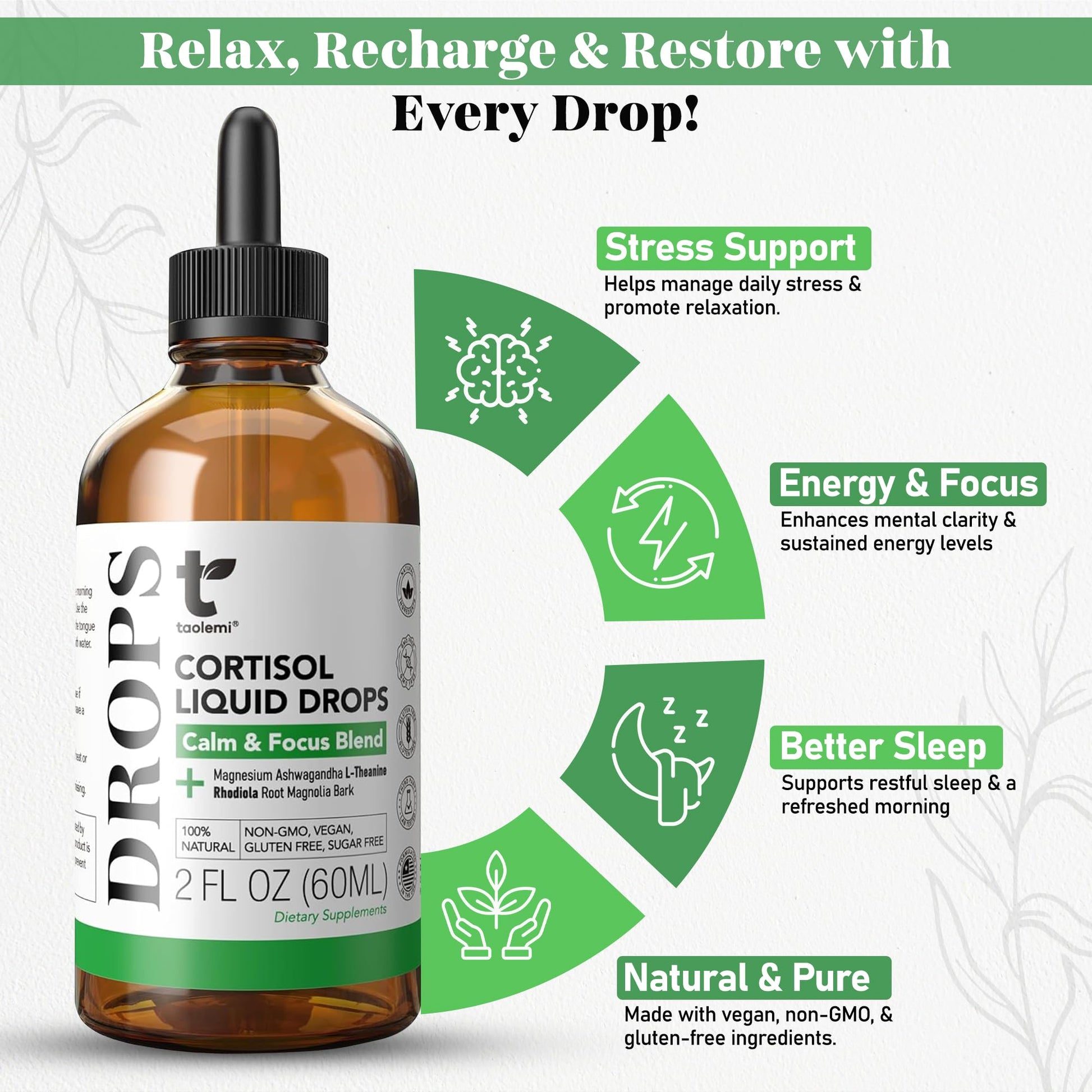 Cortisol Manager Drops with Magnesium & Ashwagandha - Advanced Liquid Blend for Relaxation, Supports Restful Sleep, Fast-Absorbing Liquid, Non-GMO, 2 Fl Oz taolemiAu supplements
