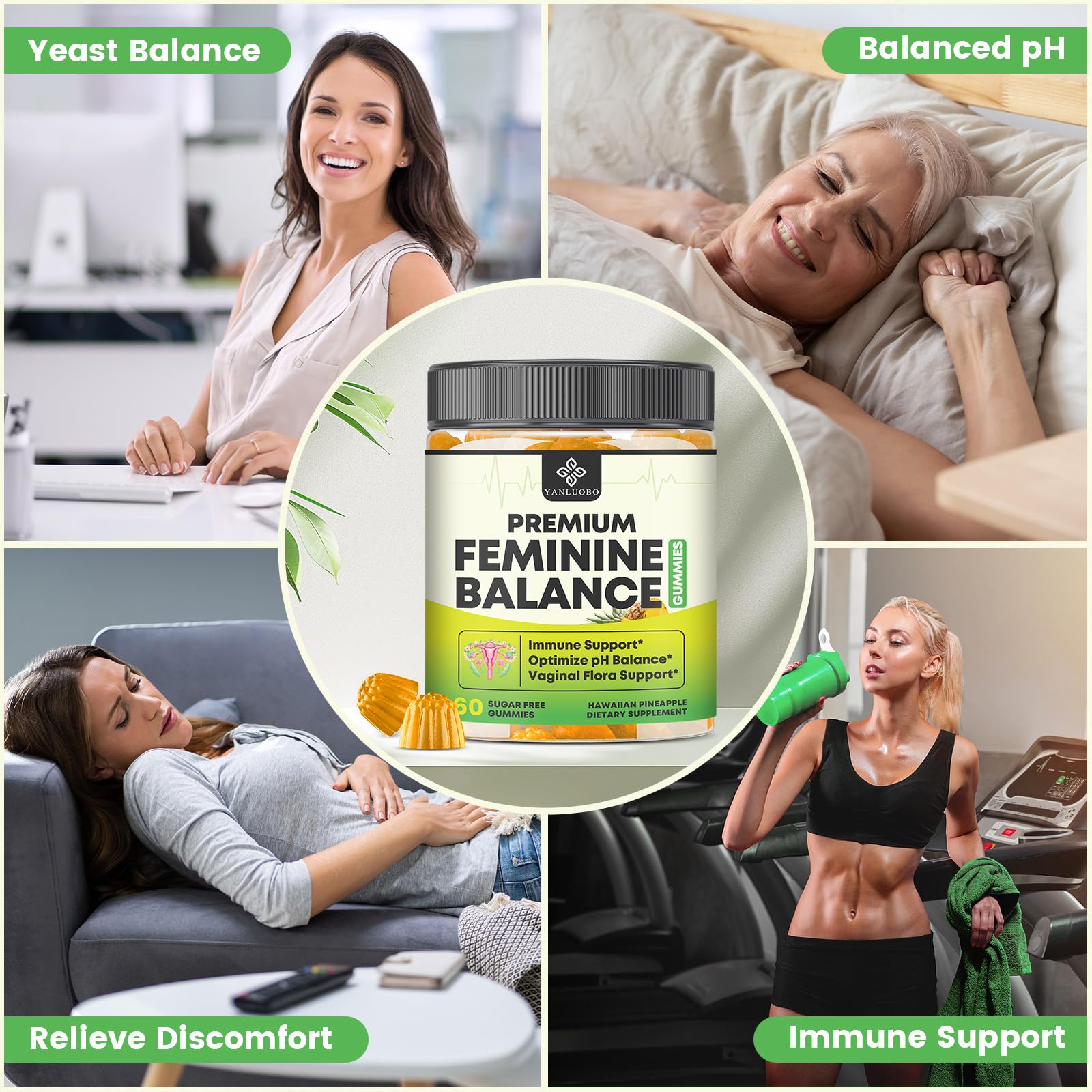 YANLUOBO Feminine Balance Probiotic Gummies - Women's Vaginal Health Support | PH Balance & Odor, Flora, Immune Support | Probiotics for Women, Vegan Pineapple Flavor, 60 Count YANLUOBOAu supplements