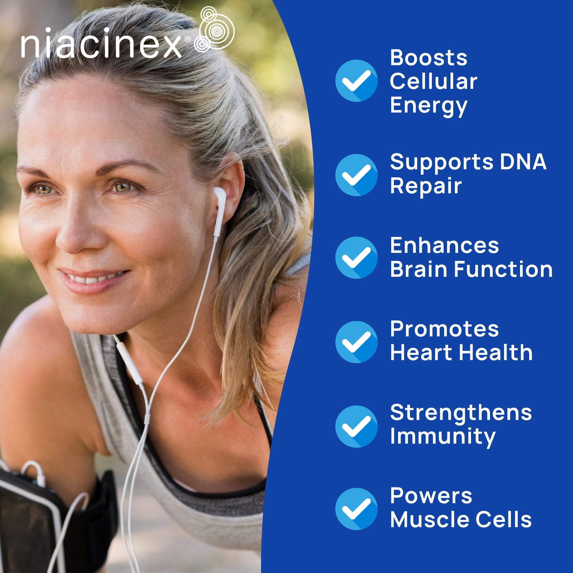 Niacinex NAD+ Supplement - 600mg Pure Nicotinamide Riboside (NR) - Healthy Aging, Mental Clarity & Energy Booster - Cell Regeneration Supplements for Women and Men - 60 NAD Plus Capsules - Made in USA NiacinexAu supplements