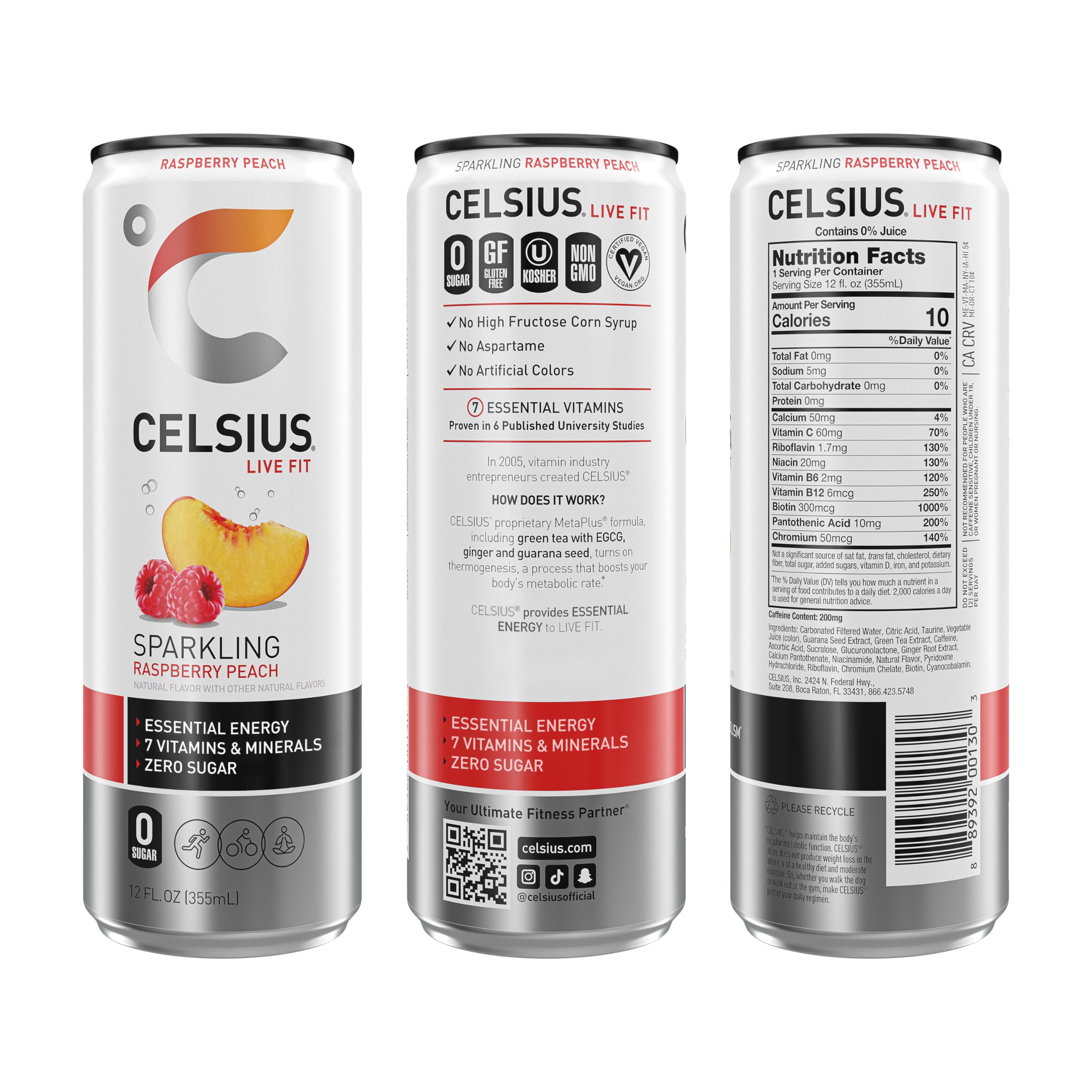 CELSIUS Sparkling Raspberry Peach, Functional Essential Energy Drink 12 Fl Oz (Pack of 12) CELSIUSUS supplements