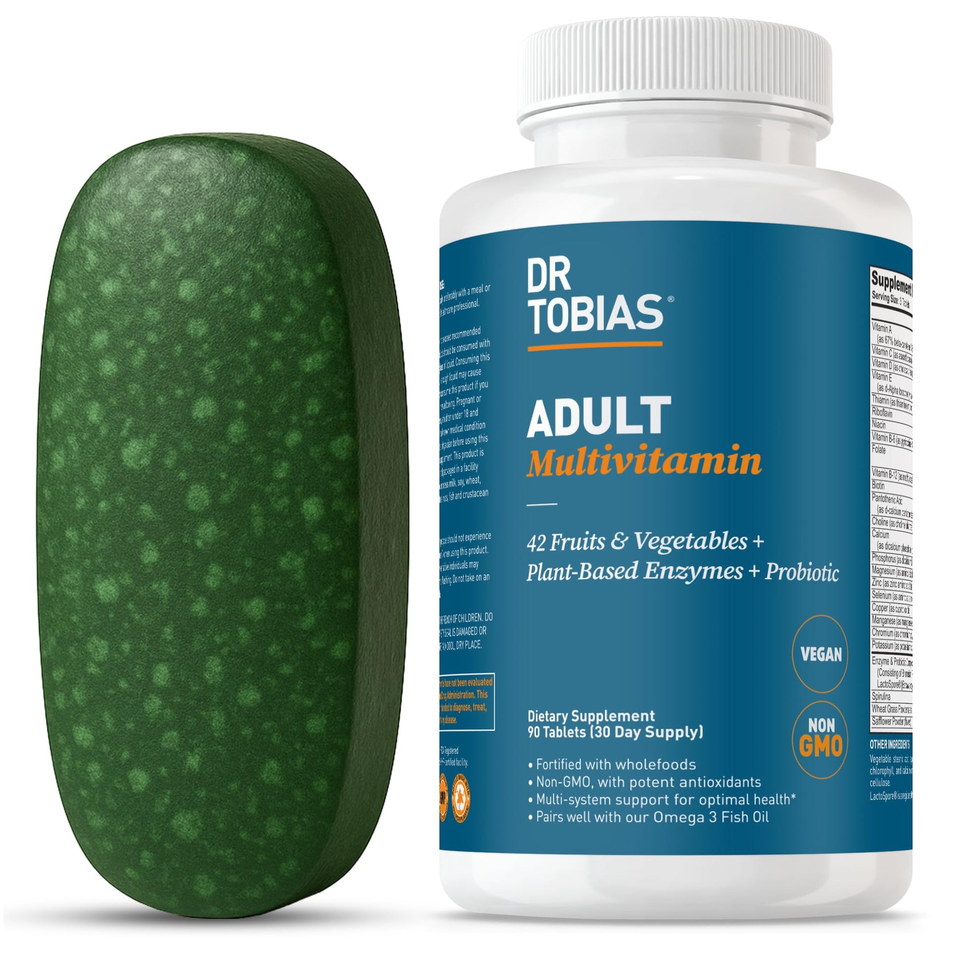 Dr. Tobias Adult Multivitamin for Women & Men, Immune Supporting Vitamins from 42 Fruits, Vegetables, Plus Probiotics, Vegan Multivitamins Dr. TobiasAu supplements