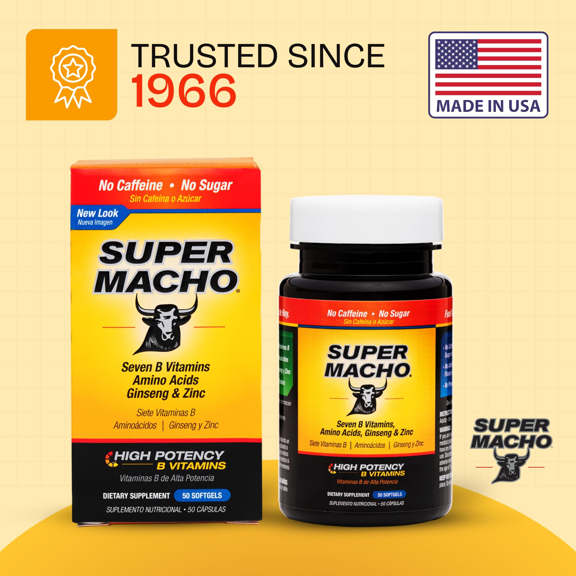 Super Macho, High Potency B Vitamins and Amino Acids, Fuel for Today's Active Men, No Caffeine, No Sugar, Dietary Supplement, Made in USA,50 Softgels Super MachoAu supplements