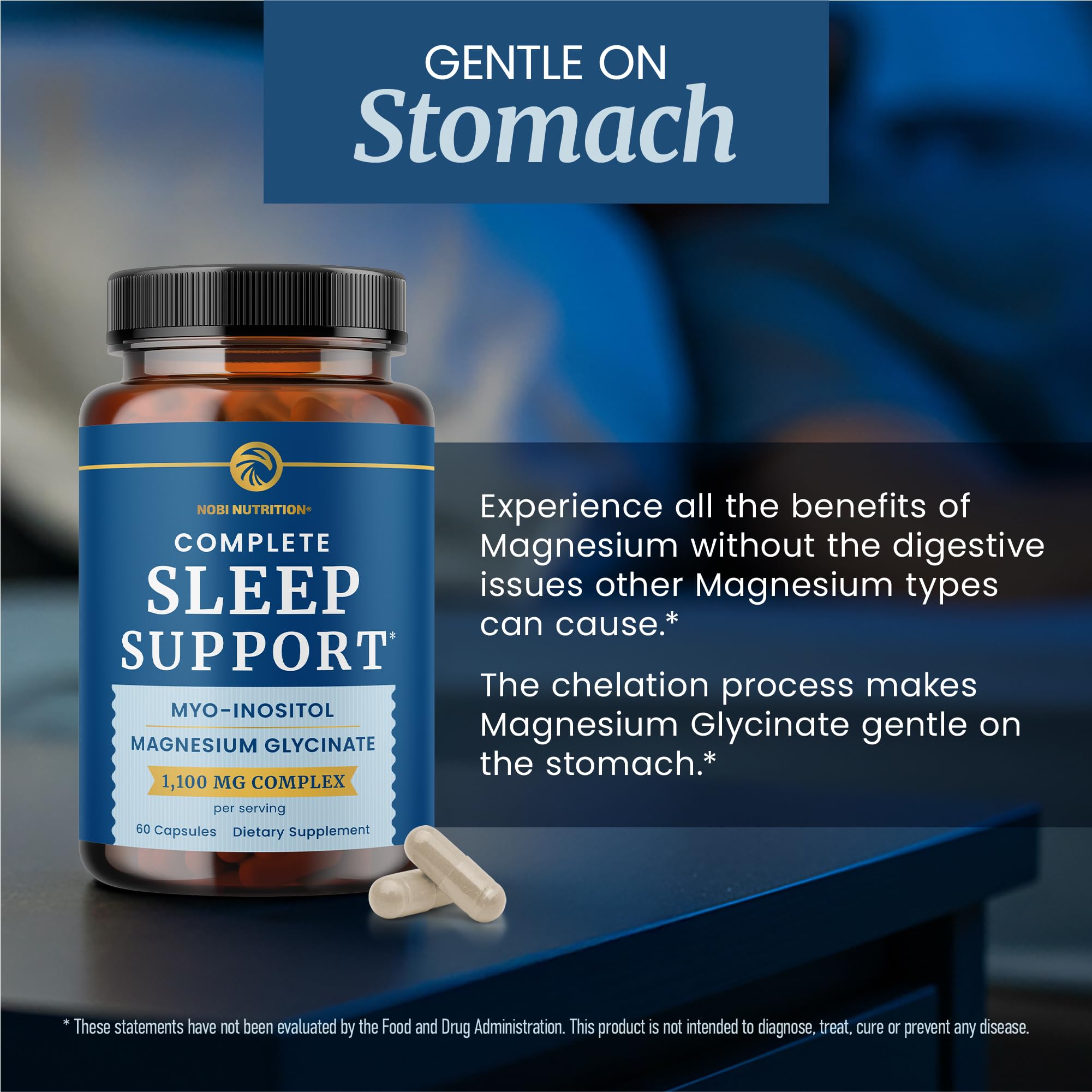 Complete Sleep Support | Myo Inositol + Magnesium Glycinate | Restful Sleep & Relaxation Support | 1100MG Complex | Melatonin-Free, Non-GMO | Inositol Supplement with Magnesium-Glycinate | 60 Ct Nobi NutritionAu supplements