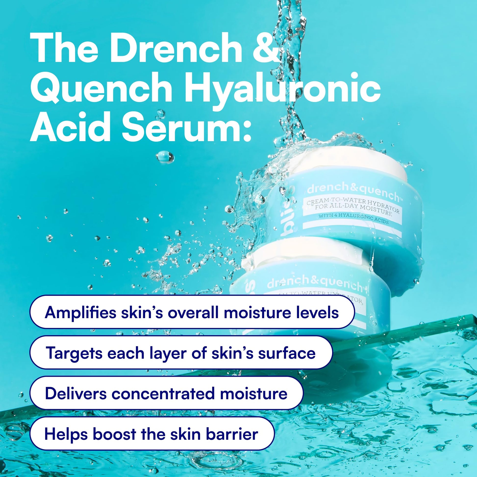 Bliss Drench & Quench Hyaluronic Acid Cream to Water Moisturizer | Lightweight Face Cream with 4 Types of Hyaluronic Acid for All Day Hydration and Plump Skin | Clean Vegan & Cruelty Free 1.7 fl oz BlissAu supplements