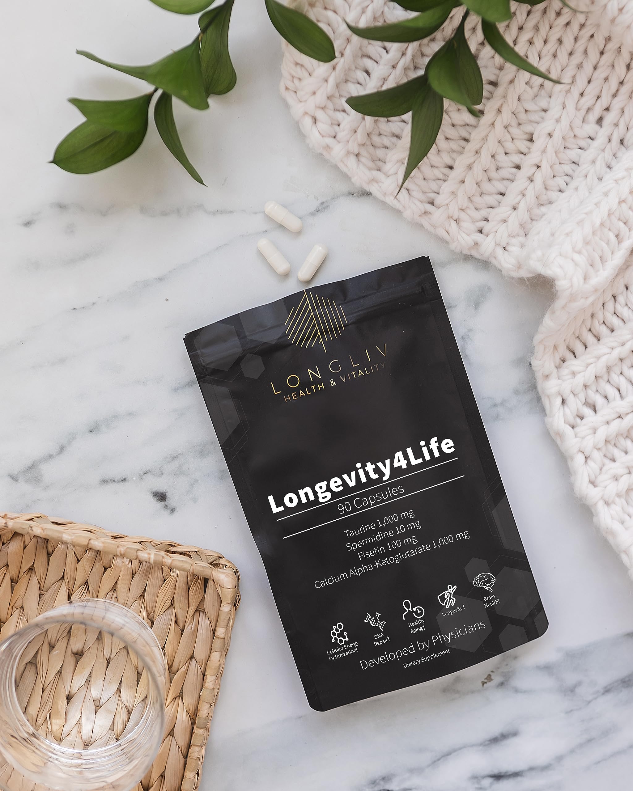 Longevity4Life - Ultimate Cellular Health Supplement - Fisetin, Taurine, Calcium Alpha-Ketoglutarate, and Spermidine Capsules for Longevity and Vitality - Made in USA - Physician Formulated LongLiv Health and VitalityAu supplements