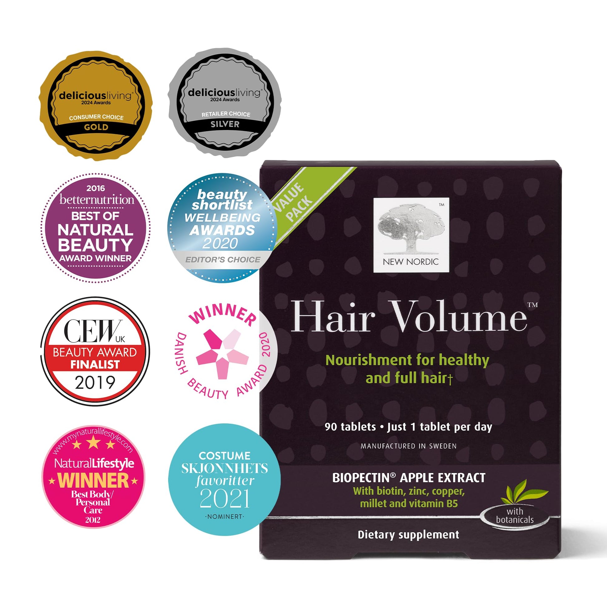 NEW NORDIC Hair Volume Tablets, 3000 mcg Biotin & Biopectin Apple Extract, Hair Vitamins to Support Natural Hair Growth, 90 Count (Pack of 1) NEW NORDICAu supplements
