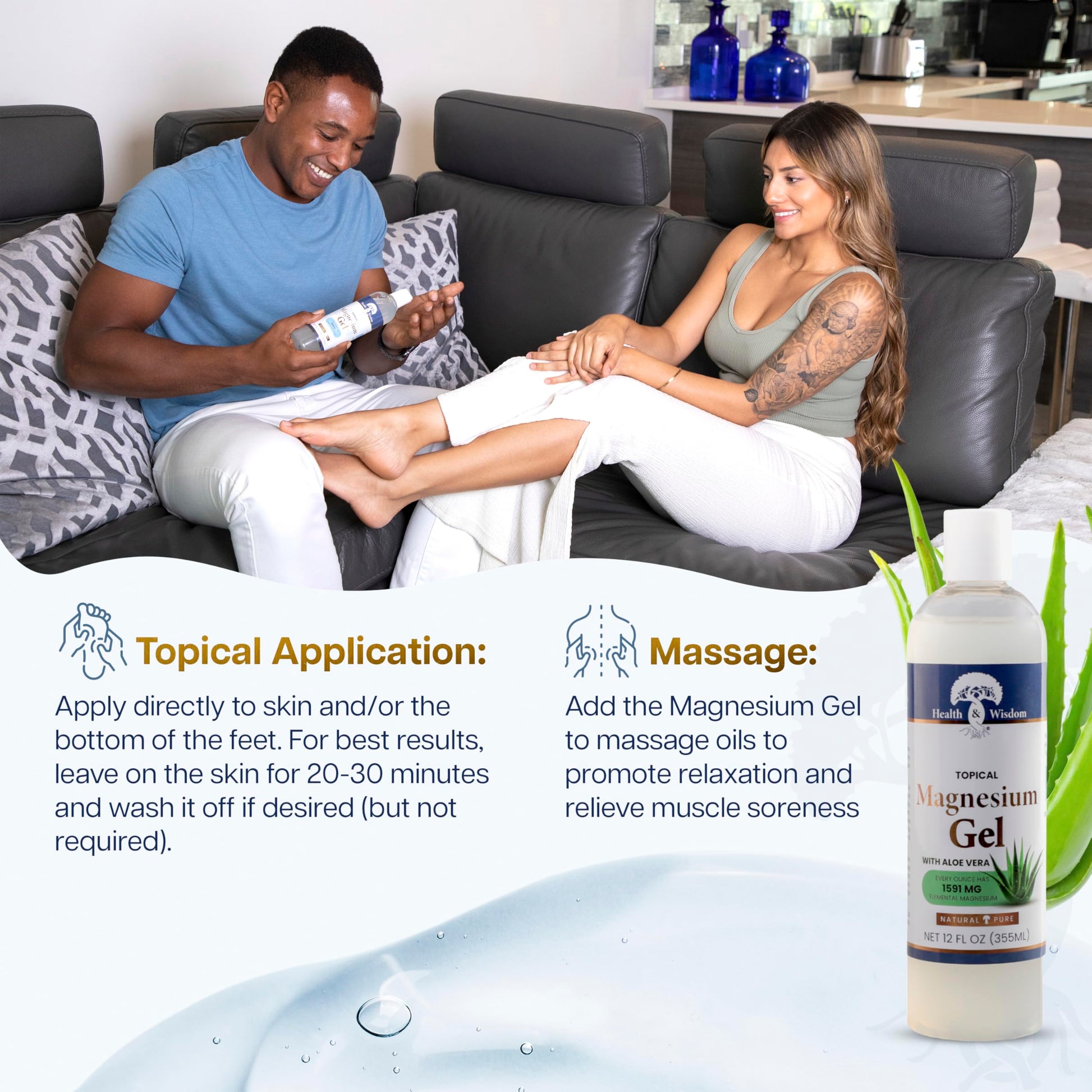 Health and Wisdom Pure Magnesium Gel with Seaweed Extract and Aloe Vera - Topical Muscle & Joint Relief- Natural and Pure Skin & Scalp Moisturizing - Enhanced Absorption - 12 Fl oz Health and WisdomAu supplements