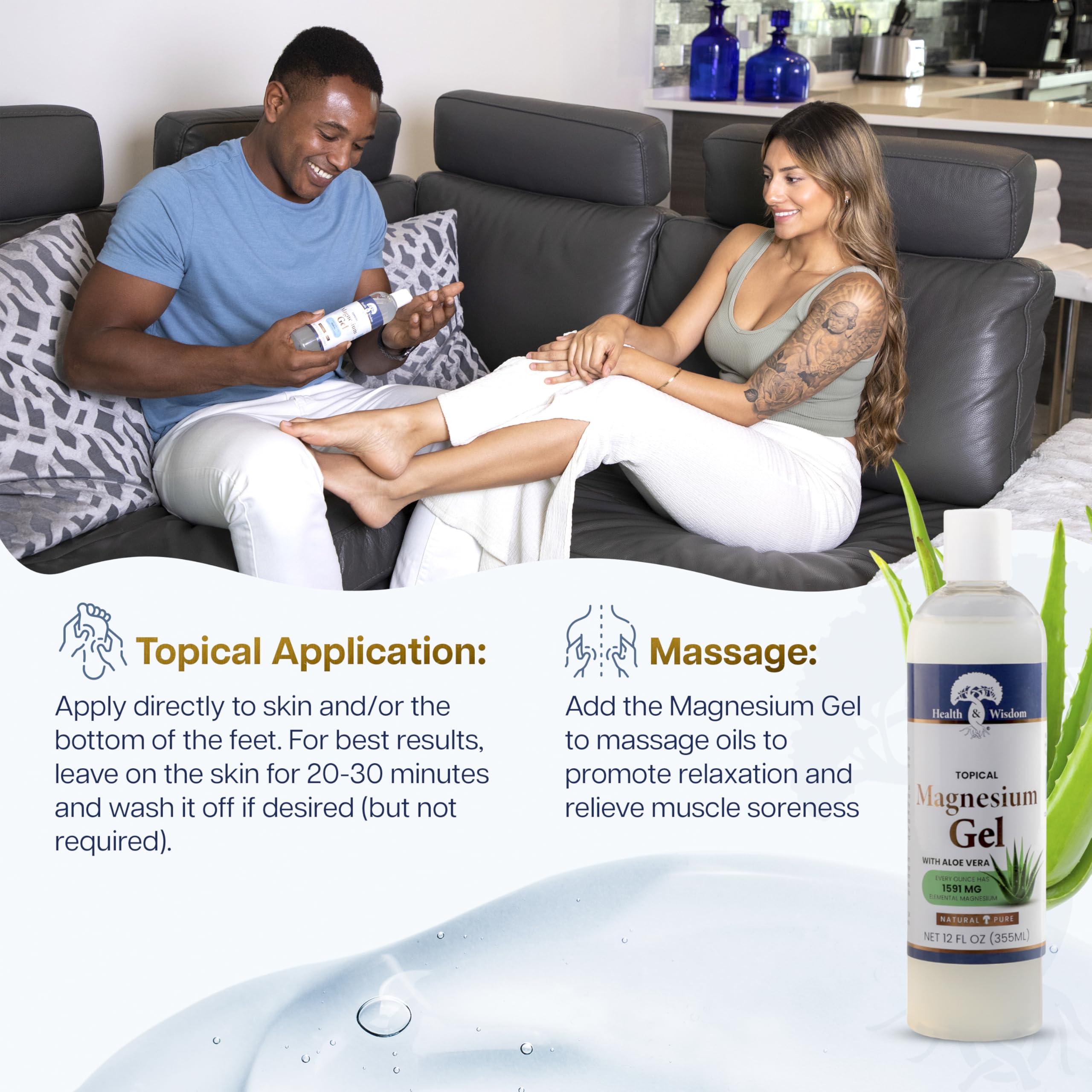 Health and Wisdom Pure Magnesium Gel with Seaweed Extract and Aloe Vera - Topical Muscle & Joint Relief- Natural and Pure Skin & Scalp Moisturizing - Enhanced Absorption - 12 Fl oz Health and WisdomAu supplements