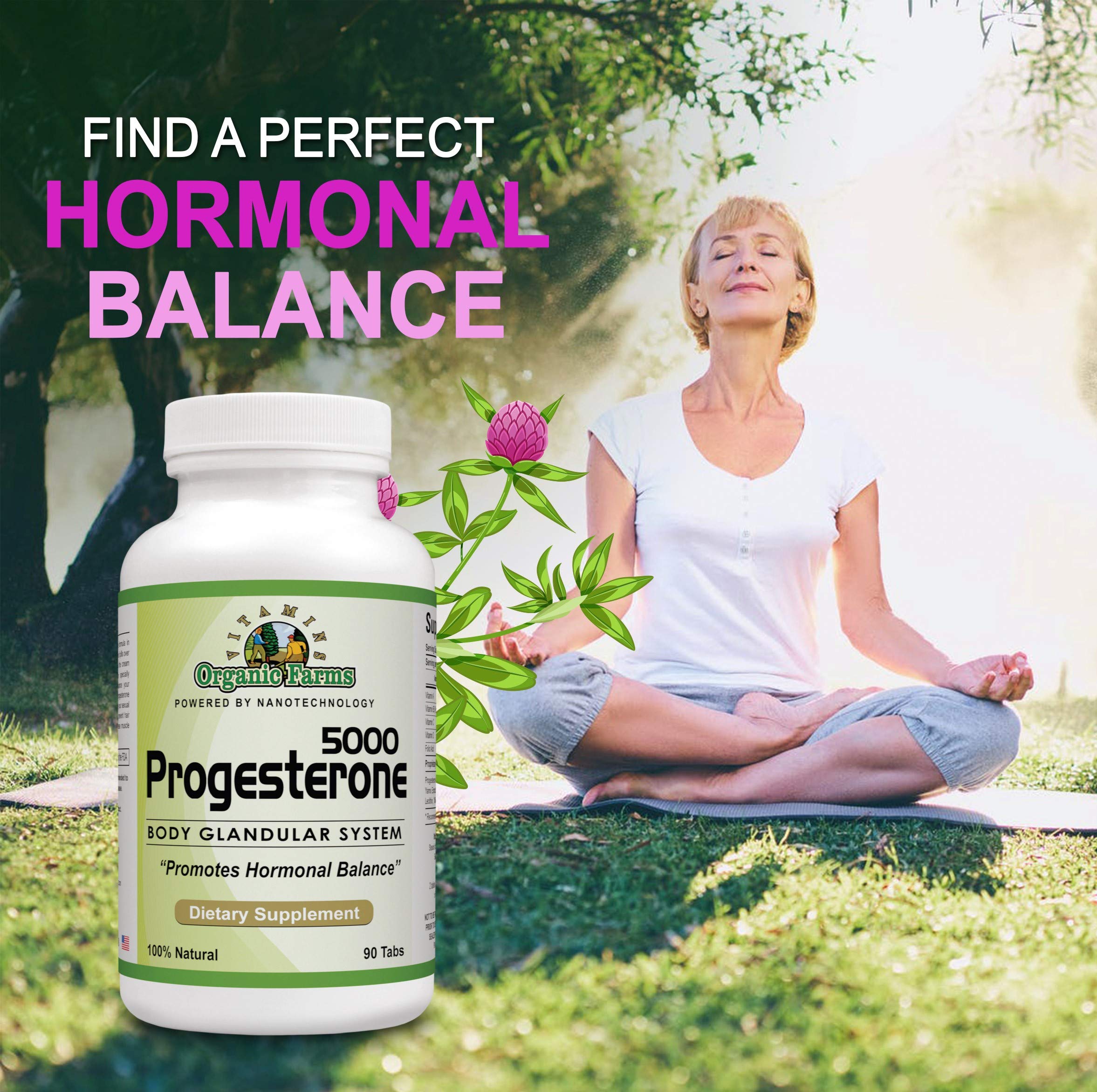 Organic Farm Vitamins Progesterone 5000 - Body glandular System Dietary Supplement, 100% Natural Progesterone Pills - Formula to Balance Hormones - progesterone Supplement, 90 Tablets Organic Farms VitaminsAu supplements