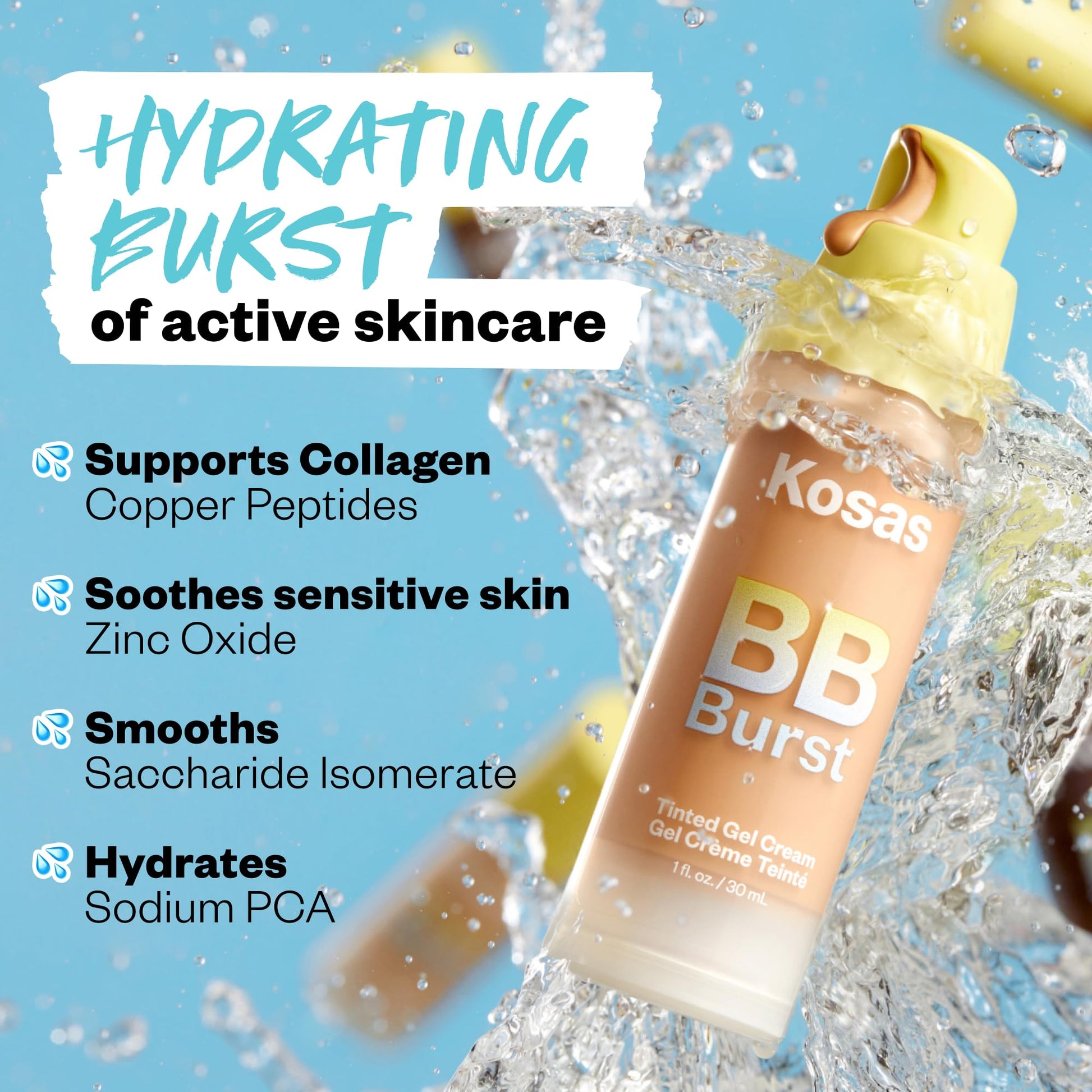 Kosas BB Burst Tinted Face Gel Cream - Supports Healthy Collagen, Smoothes Skin, Hydrates & Moisturizes - Lightweight Buildable Coverage - Light+ Cool 15, (1 Oz/30 ML) KosasAu supplements