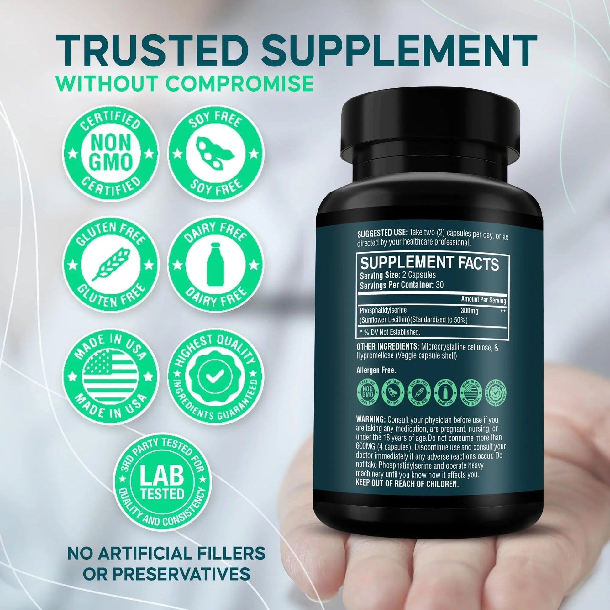 Phosphatidylserine Supplement – Premium Nootropic for Brain Health, Memory, Focus & Stress Support – 300mg Sunflower Lecithin NeuroGuardAu supplements