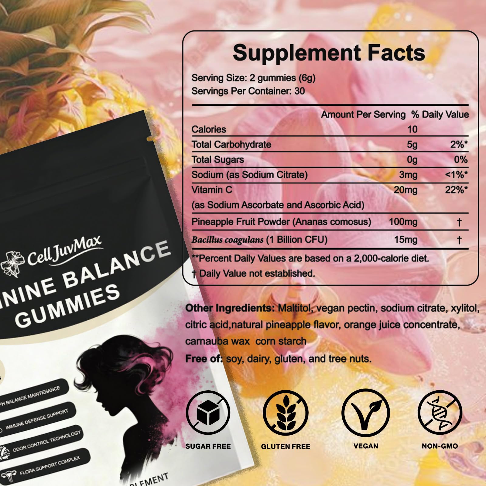 YFDSRF Feminine Balance Probiotic Gummies for Women - with Hawaiian Pineapple, pH Balance Support, Healthy Odor & Flora, Vaginal & Immune Health, Vegan Dietary Supplement - 60 Gummies (1) YFDSRFAu supplements