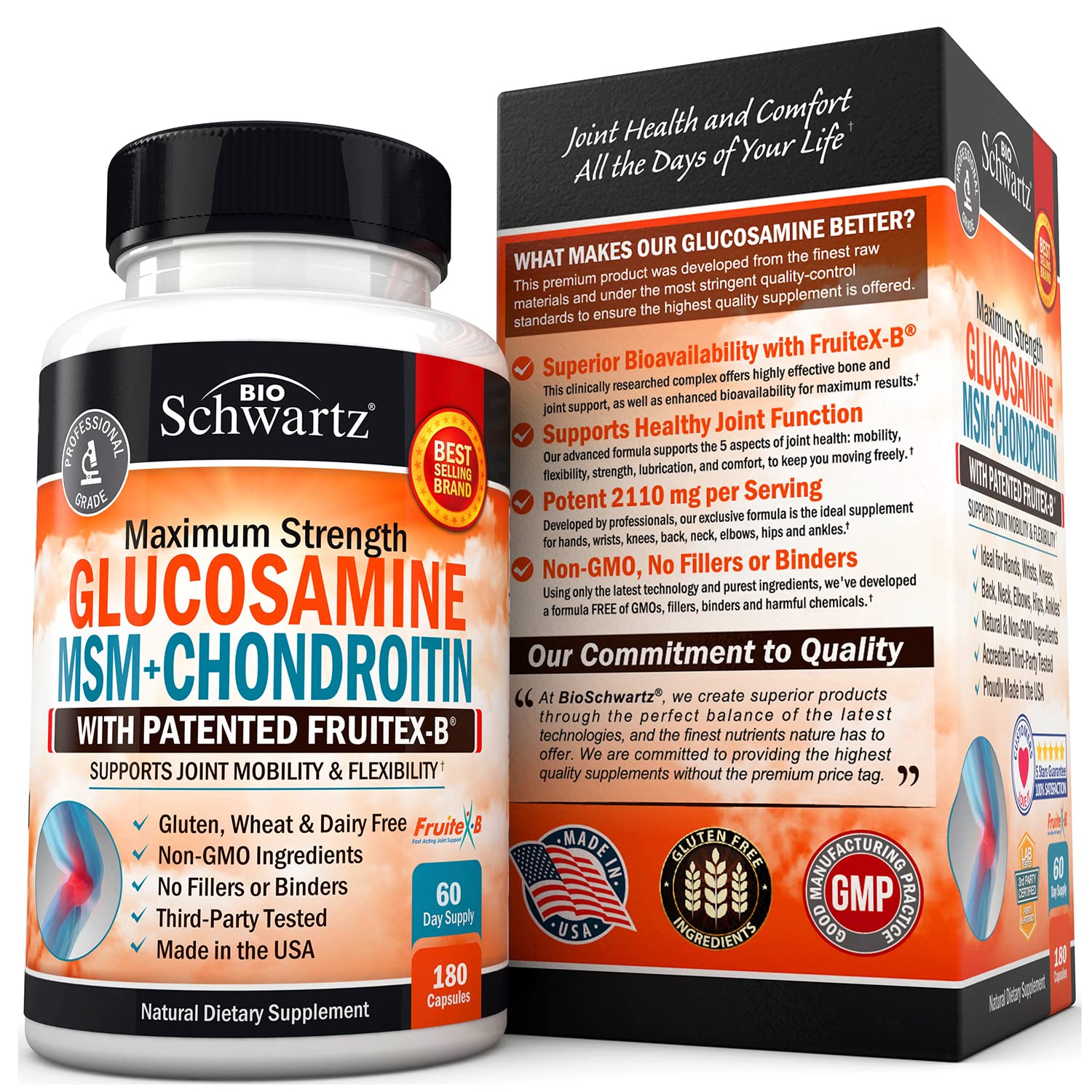 Glucosamine Chondroitin MSM 2110mg - Joint Support Supplement with Turmeric BioSchwartzUS supplements