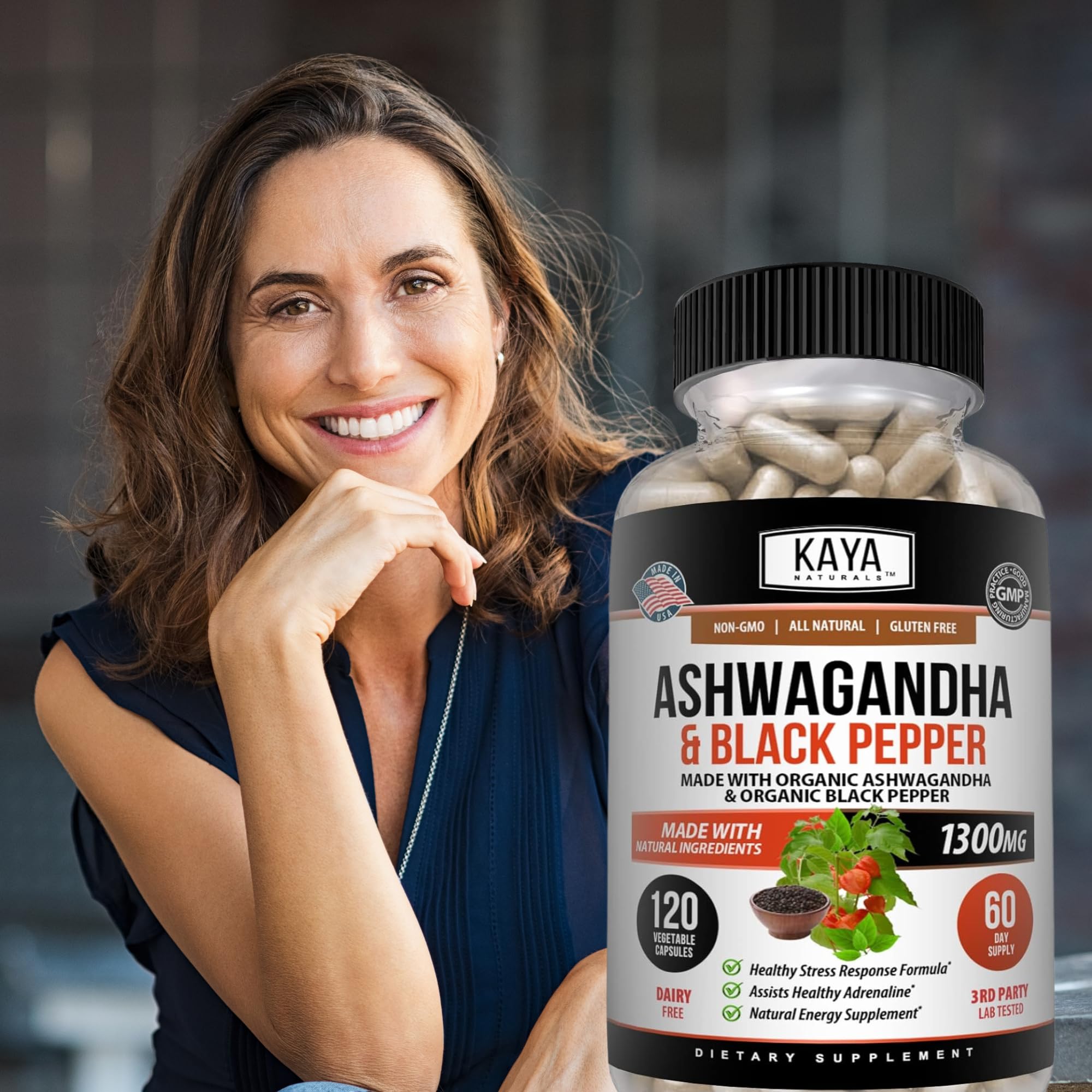 Kaya Naturals Ashwagandha 1300mg, 120 Count Capsules for Stress Relief, Adrenal, Mood & Thyroid Support, Black Pepper and 100% Pure Ashwagandha -120 Capsules Kaya NaturalsAu supplements