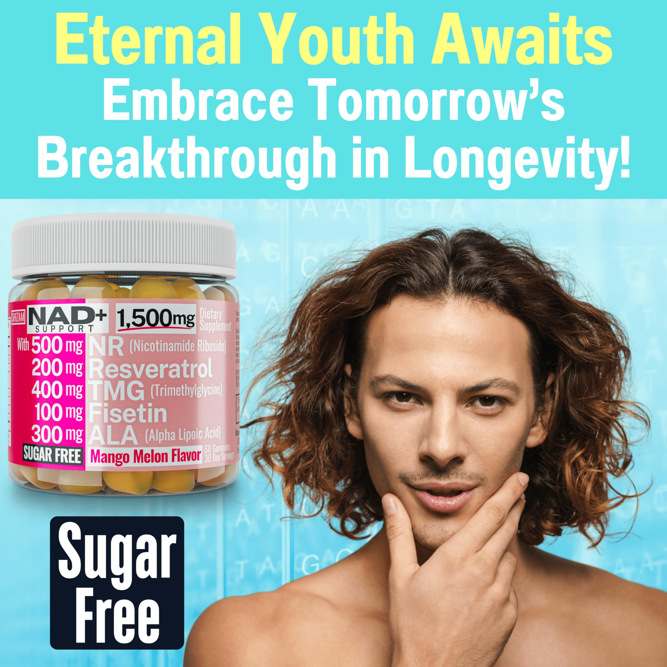 1500mg NAD+ Sugar Free Gummies | NAD + Plus NR TMG ALA Trans-Resveratrol Fisetin Supplements | Nicotinamide Riboside Trimethylglycine Alpha Lipoic Acid Betaine Pills Capsules Tincture Supplement Alt SHIZAMAu supplements