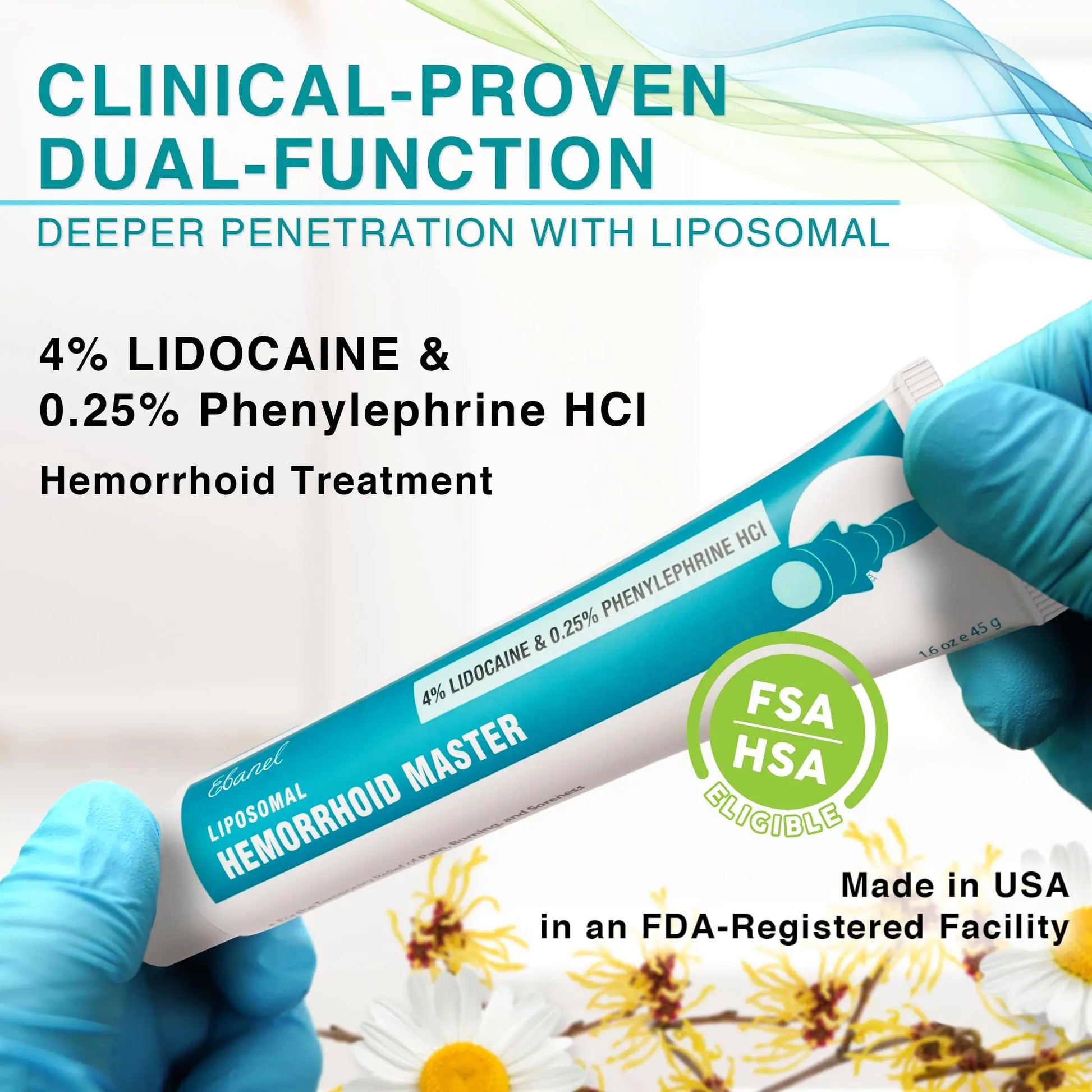 Ebanel 4% Lidocaine Hemorrhoid Treatment Ointment with Phenylephrine, Witch Hazel, Vitamin B6, Zinc Oxide, Frankincense, External and Internal Hemorrhoids Treatment Burn Itch Pain Relief Anal Cream EbanelAu supplements