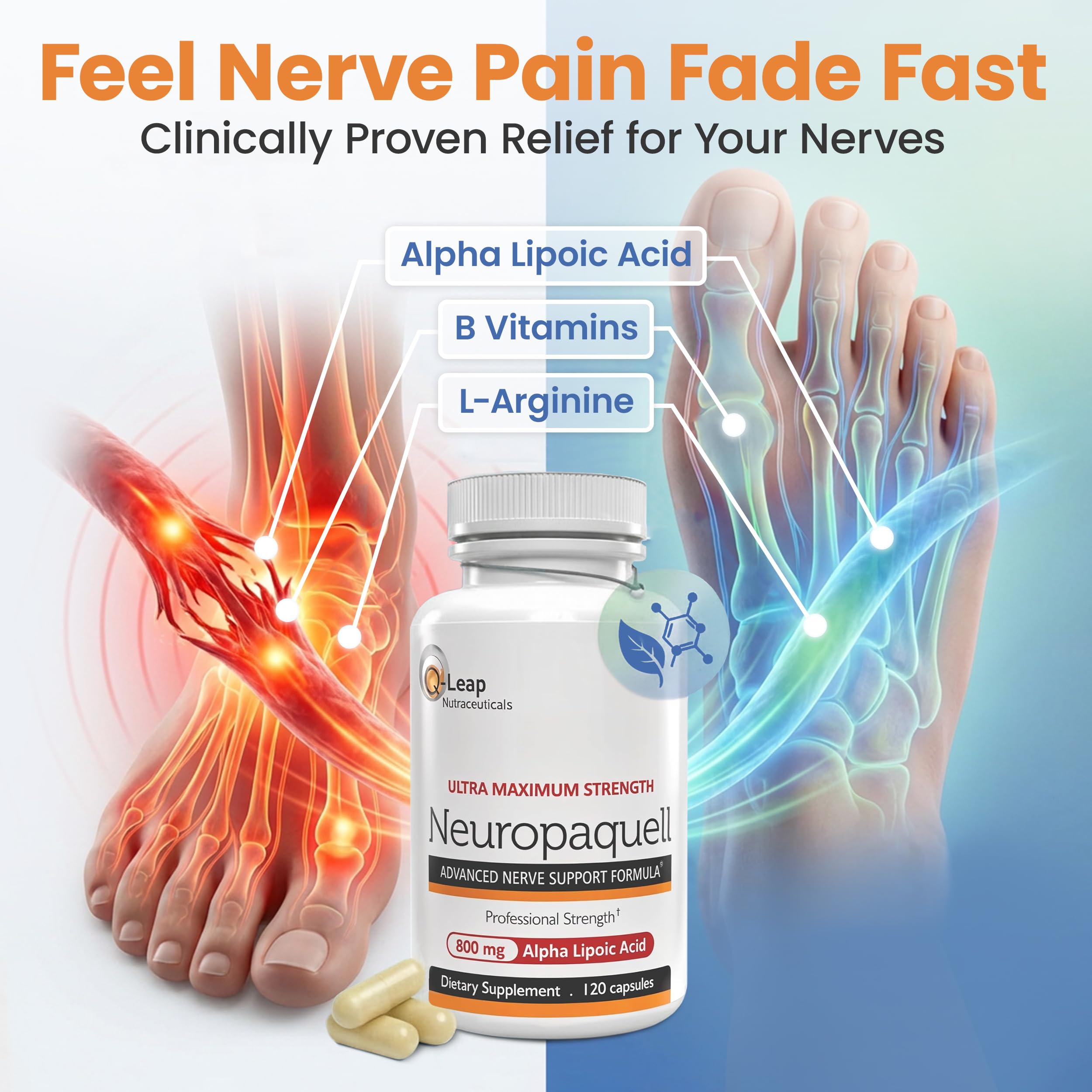 Platinum Health Alpha Lipoic Acid for Neuropathy Nerve Pain Support, Supplement, B Vitamins, L Arginine, All Natural Maximum Strength Neuropaquell for Discomfort in Feet, Hand, Toes,120 Capsules,800mg Platinum HealthAu supplements