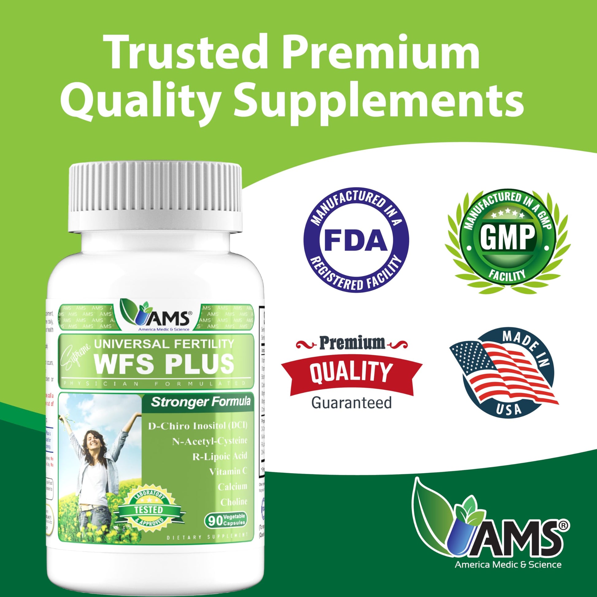 America Medic & Science WFS Plus Fertility Supplements for Women (90 Capsules) Supports Ovulatory Health | Natural Preconception Vitamins, Reproductive Aid, with D-Chiro Inositol, DHA |15-Day Supply. America Medic & ScienceAu supplements