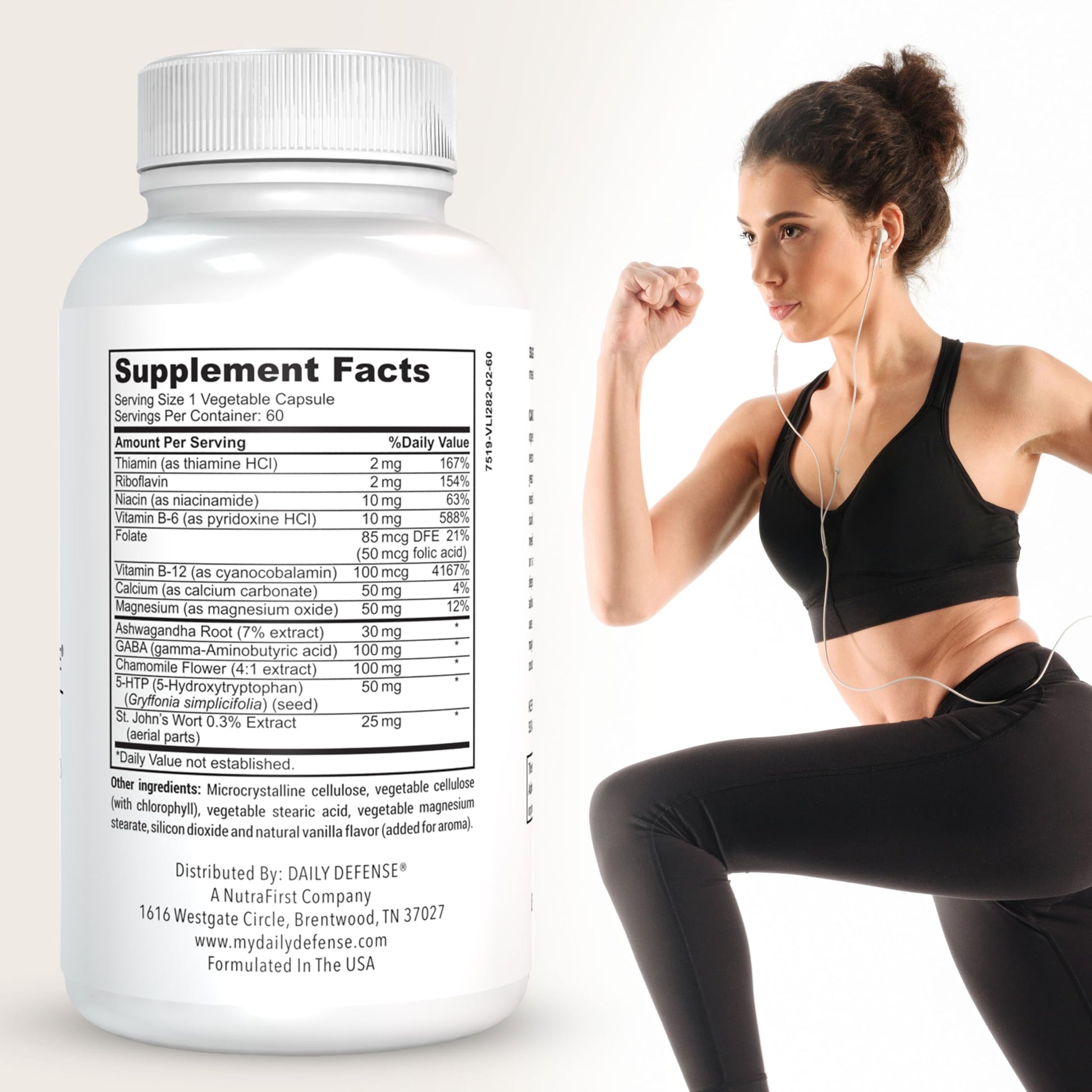 Daily Defense Mood Support Supplement - Ultra Mood 60 Count Mood Enhancer with Calcium Carbonate, Folic Acid, GABA, 5-HTP, Ashwagandha Root Extract & More - Non GMO Mood & Relaxation Supplement Daily DefenseAu supplements