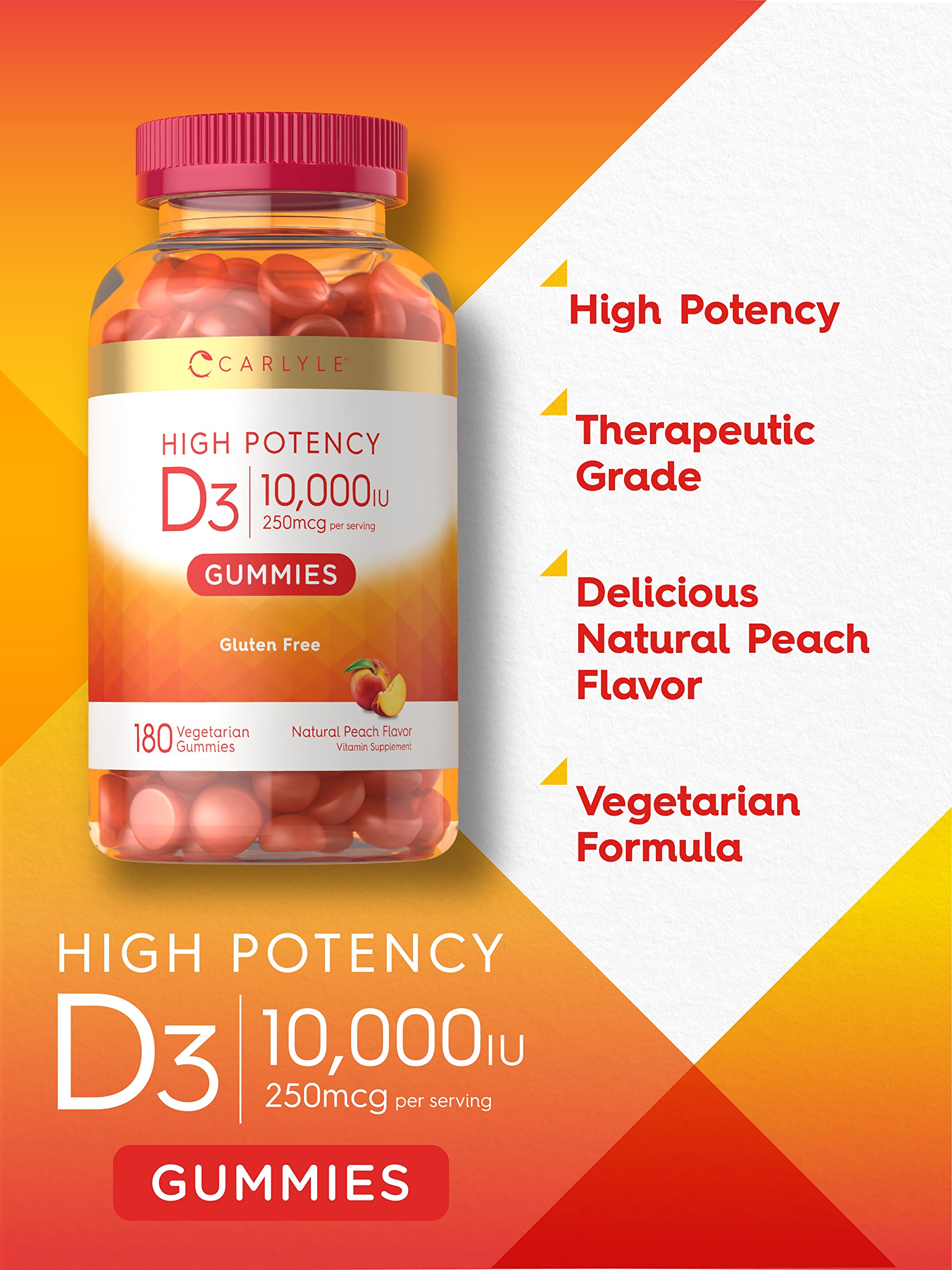 Carlyle Vitamin D3 Gummies | 10,000 iu | 180 Count | Vegetarian, Non-GMO CarlyleAu supplements