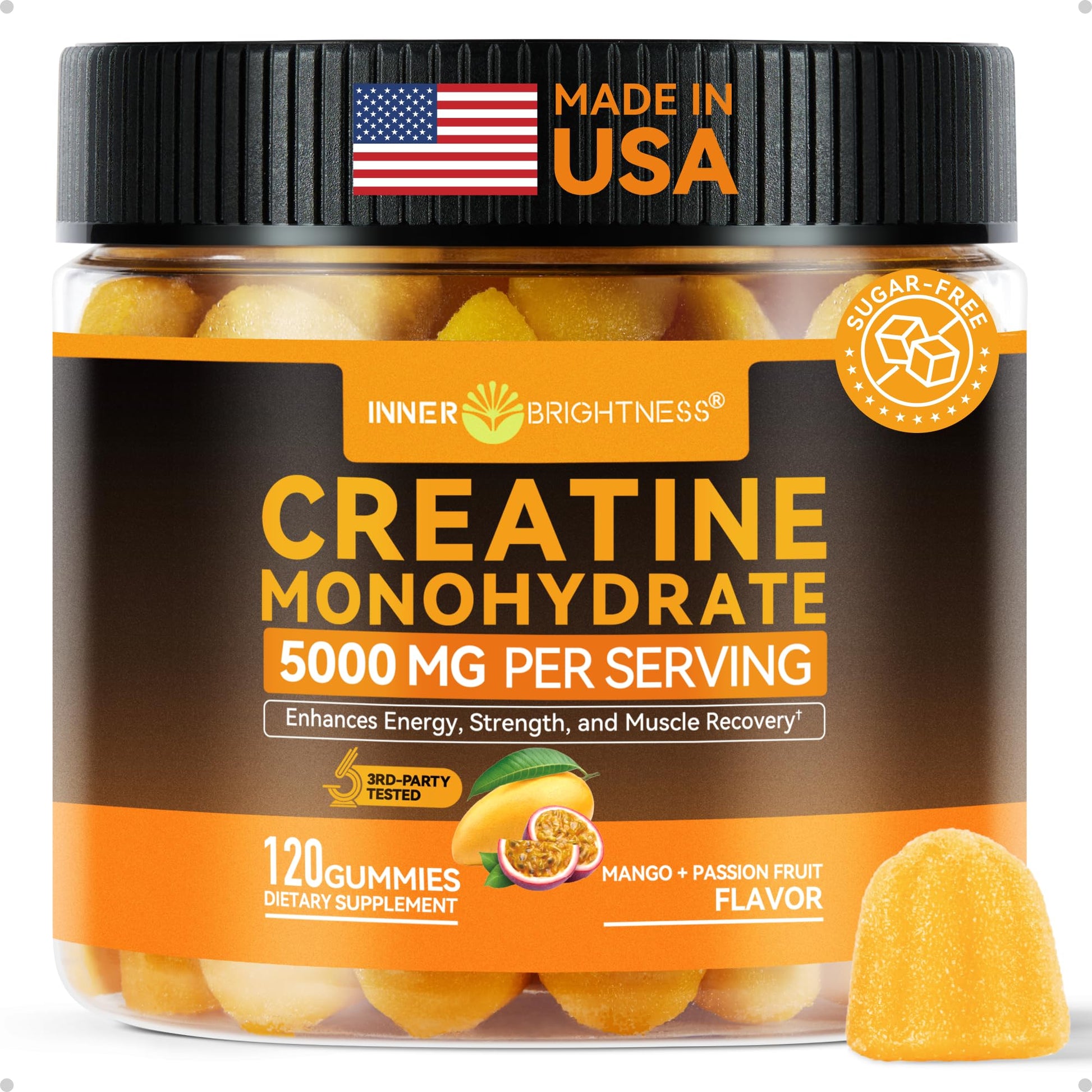 Inner Brightness Creatine Monohydrate Gummies for Men & Women 5000 mg, 3rd Party Tested, Creatine Chews for Muscle Growth, Strength & Energy Support, Sugar Free, Vegan, 120 Count, Mango Passionfruit Inner BrightnessAu supplements