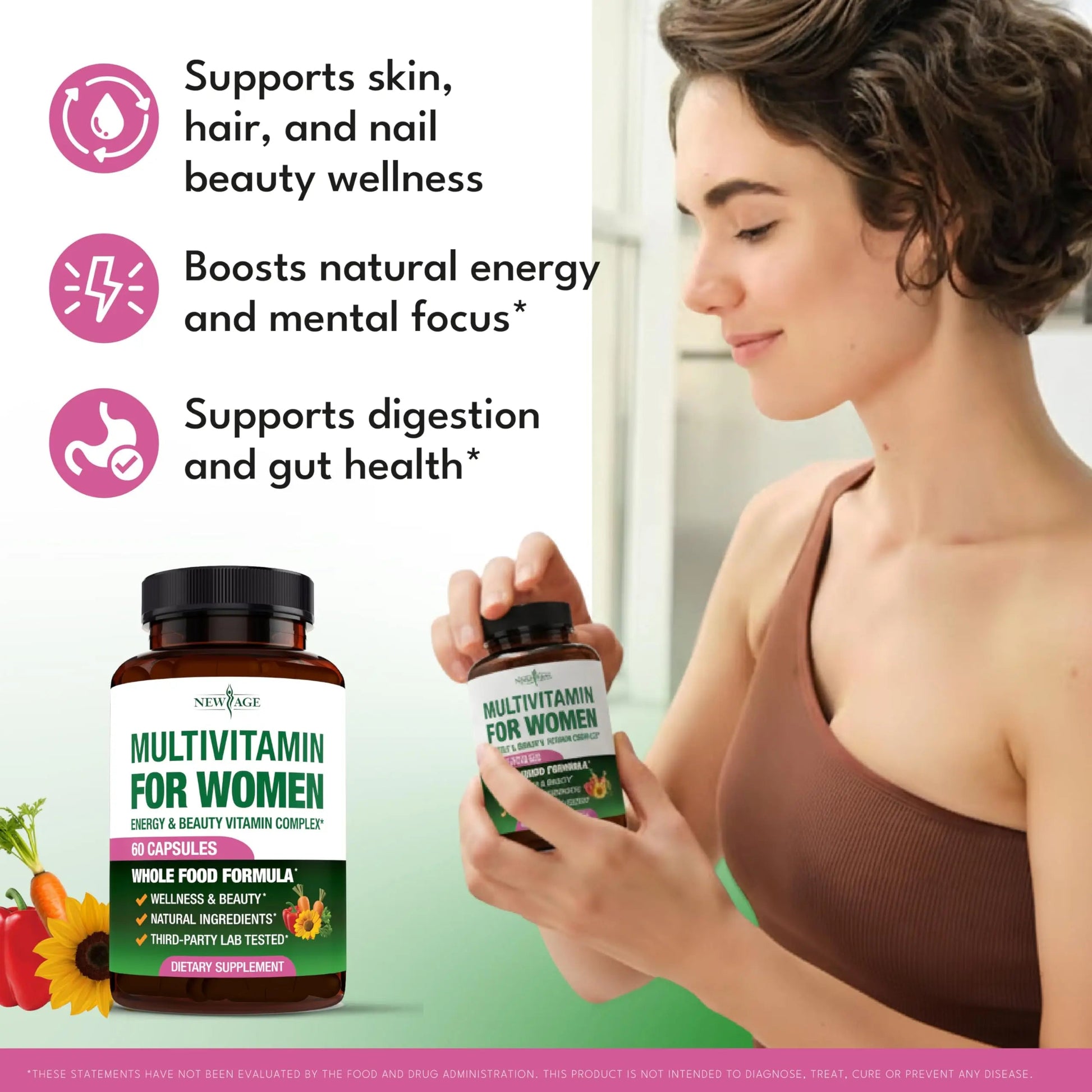 NEW AGE Multivitamin for Women - B-Complex, Whole Foods, Hair Support, Iron - All in1 Womens Multivitamin NEW AGEAu supplements