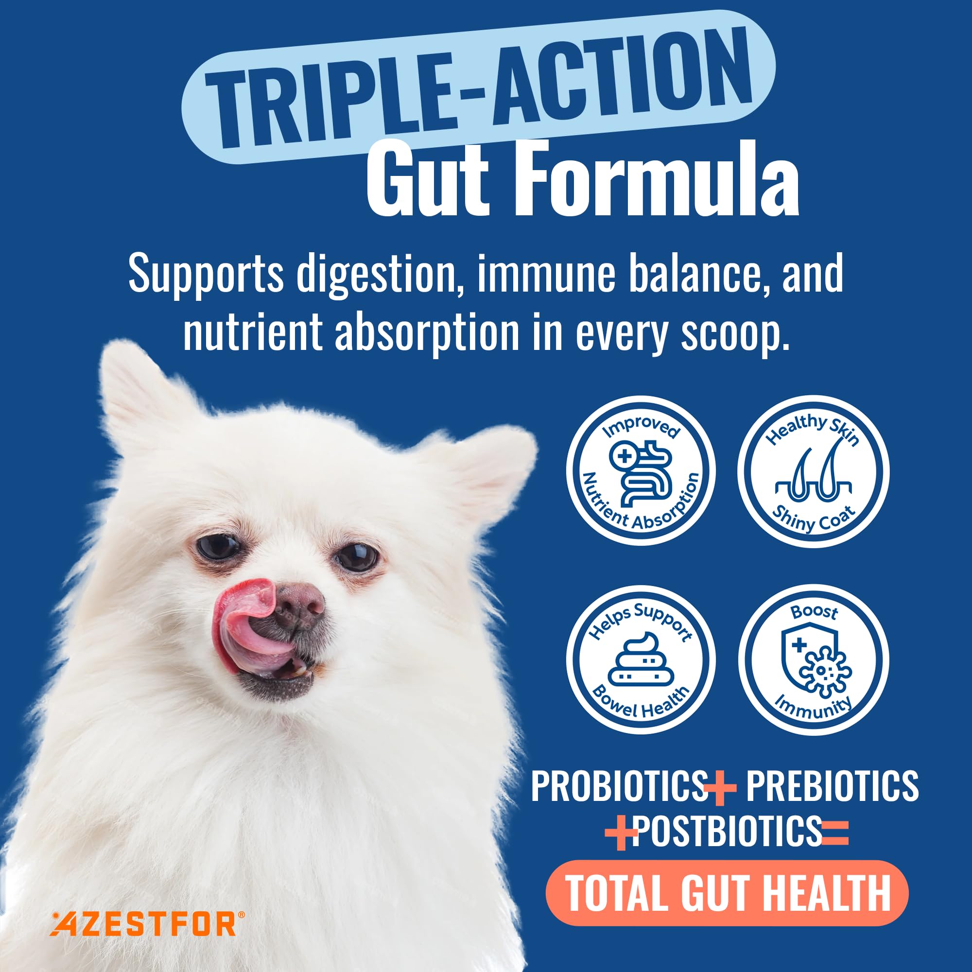 Azestfor Gut Health Supplement for Dogs – 3 in 1 Probiotic, Prebiotic & Postbiotic Blend – Supports Digestion, Immunity & Skin – Easy-to-Use Powder – for All Breeds & Sizes – 60g (30 Servings) AzestforAu supplements