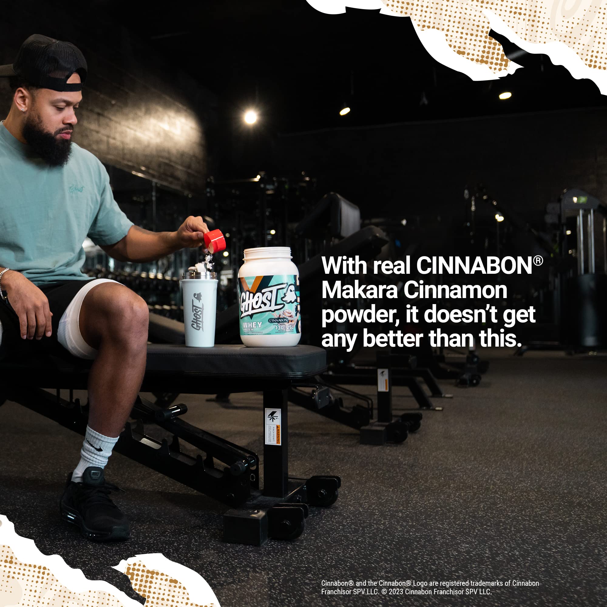 GHOST Whey Protein Powder, Cinnabon - 2LB Tub, 25G of Protein - Cinnamon Roll Flavore GHOSTUS supplements
