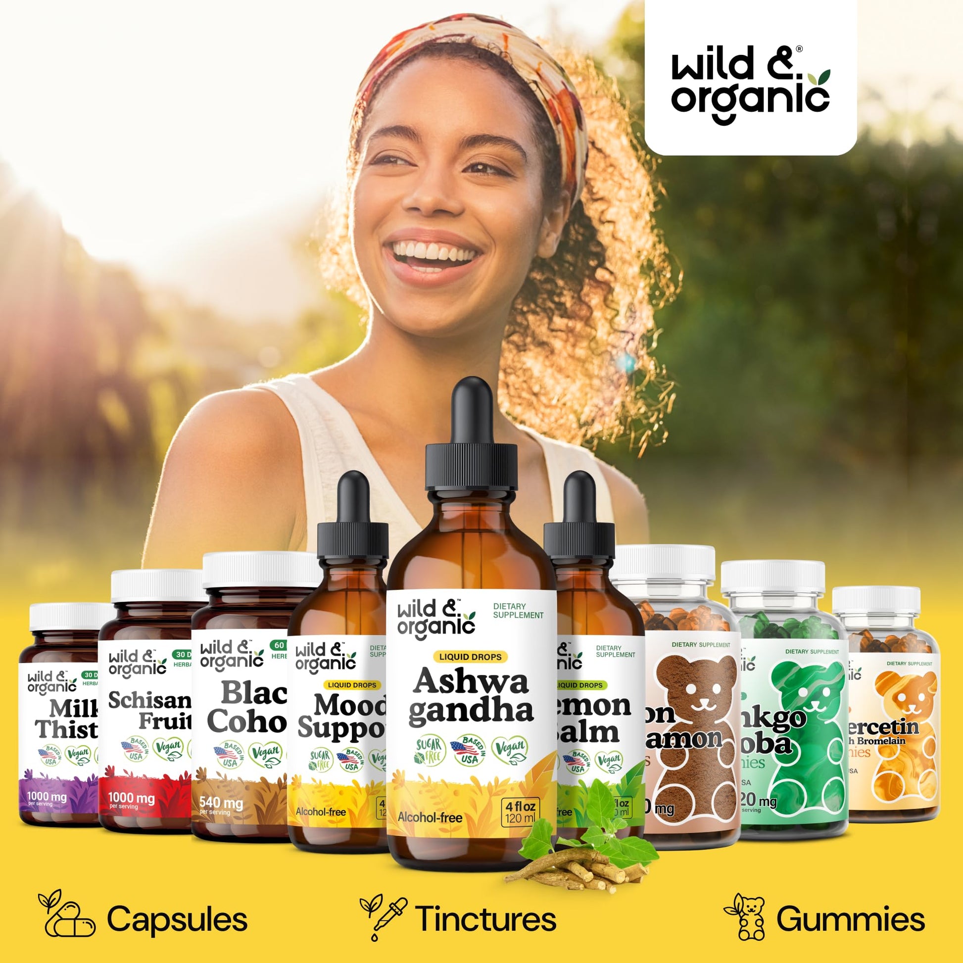 Wild & Organic Ashwagandha Drops - Mood Support & Positive Energy - 500 mg Ashwagandha for Women & Men - Add to Tea Liquid Extract for Relaxation - Non-GMO, Sugar & Alcohol-Free Tincture - 4 fl oz Wild & OrganicAu supplements