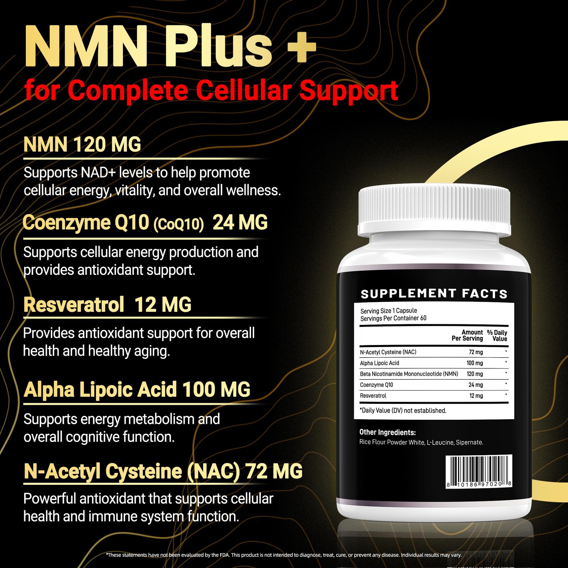 I LOVE HEALTH NMN Complex Plus+ for Women & Men with NAC, Alpha Lipoic Acid, CoQ10 & Resveratrol – 5-in-1 Cellular Energy & Healthy Aging Support – 60 Capsules, Non-GMO, Made in USA I LOVE HEALTHAu supplements