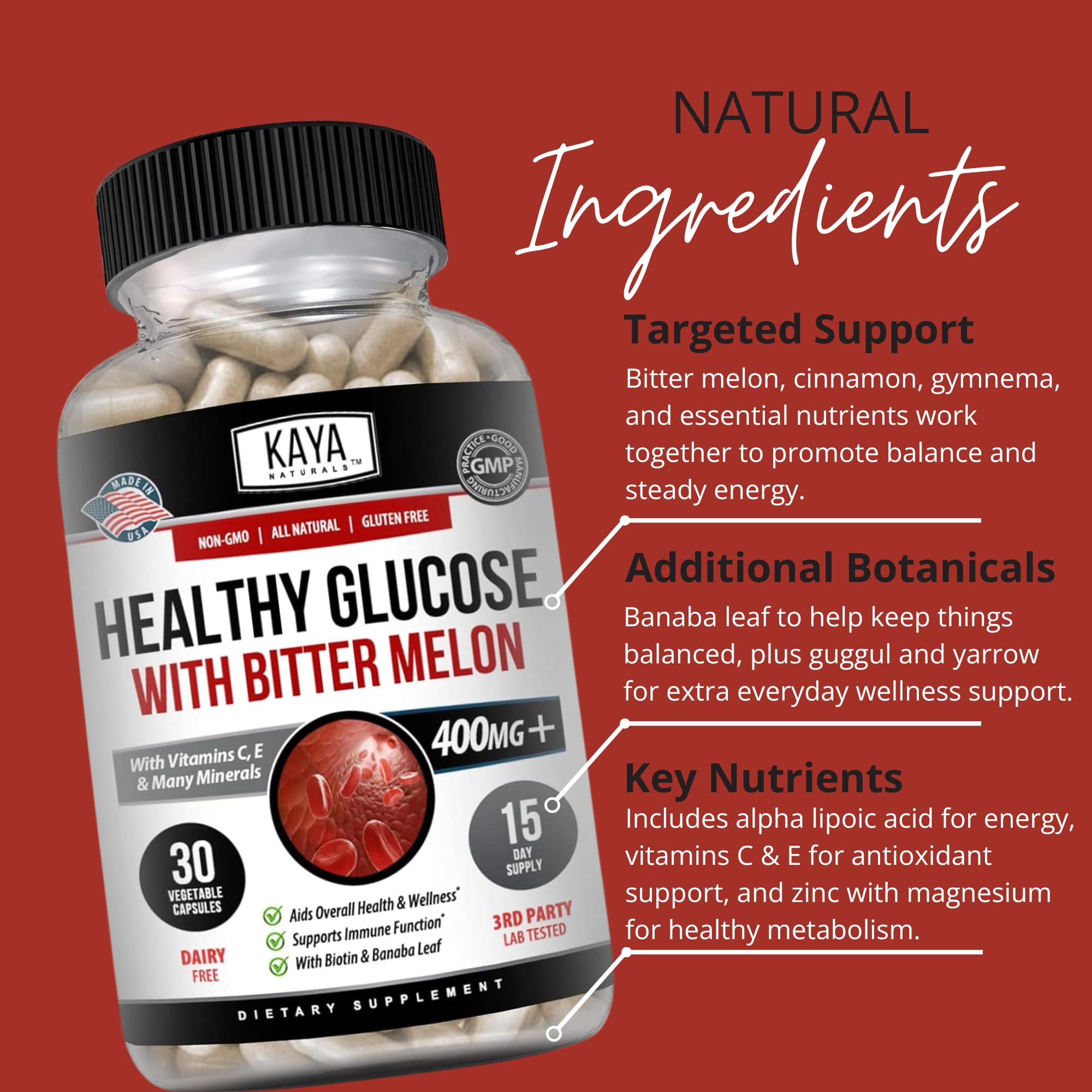 Kaya Naturals Healthy Gluco with Bittermelon Supplement | Support Healthy Levels and Function, 20 Herbs Vitamins and Minerals, Alpha Lipoic Acide, Cinnamon, Vitamin C & E, Non-GMO (30 Count) Kaya NaturalsAu supplements